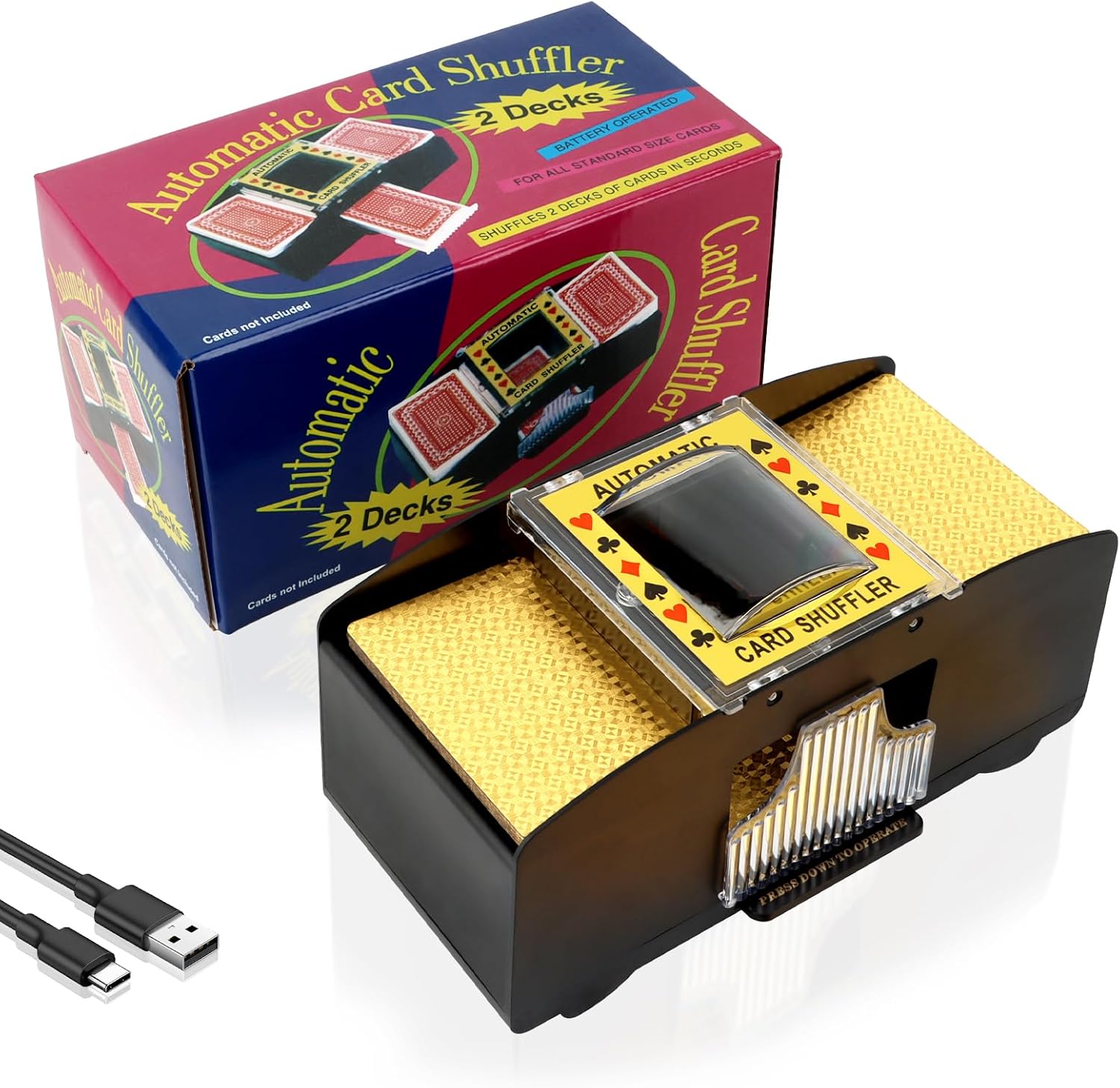 1-2 Deck Automatic Card Shuffle, Usb Battery Operated Electric Shuffle, Low Noise Playing Card Mixing For Uno, Poker, Phase 10, Skip-bo, Blackjack