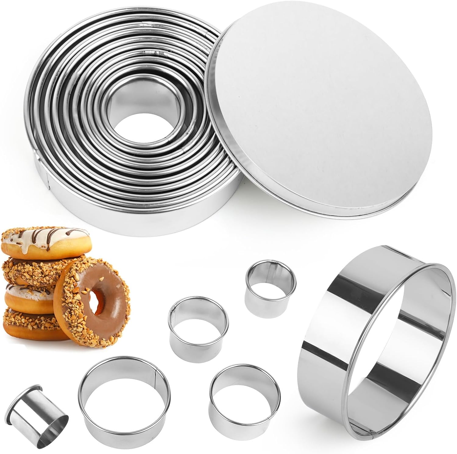 11 Emporte-pièces Ronds Pour La Cuisine, Emporte-pièces Ronds En Acier Inoxydable Avec Boîte Ronde Délicate, Moules À Beignets, Biscuits Et Pâtisseries