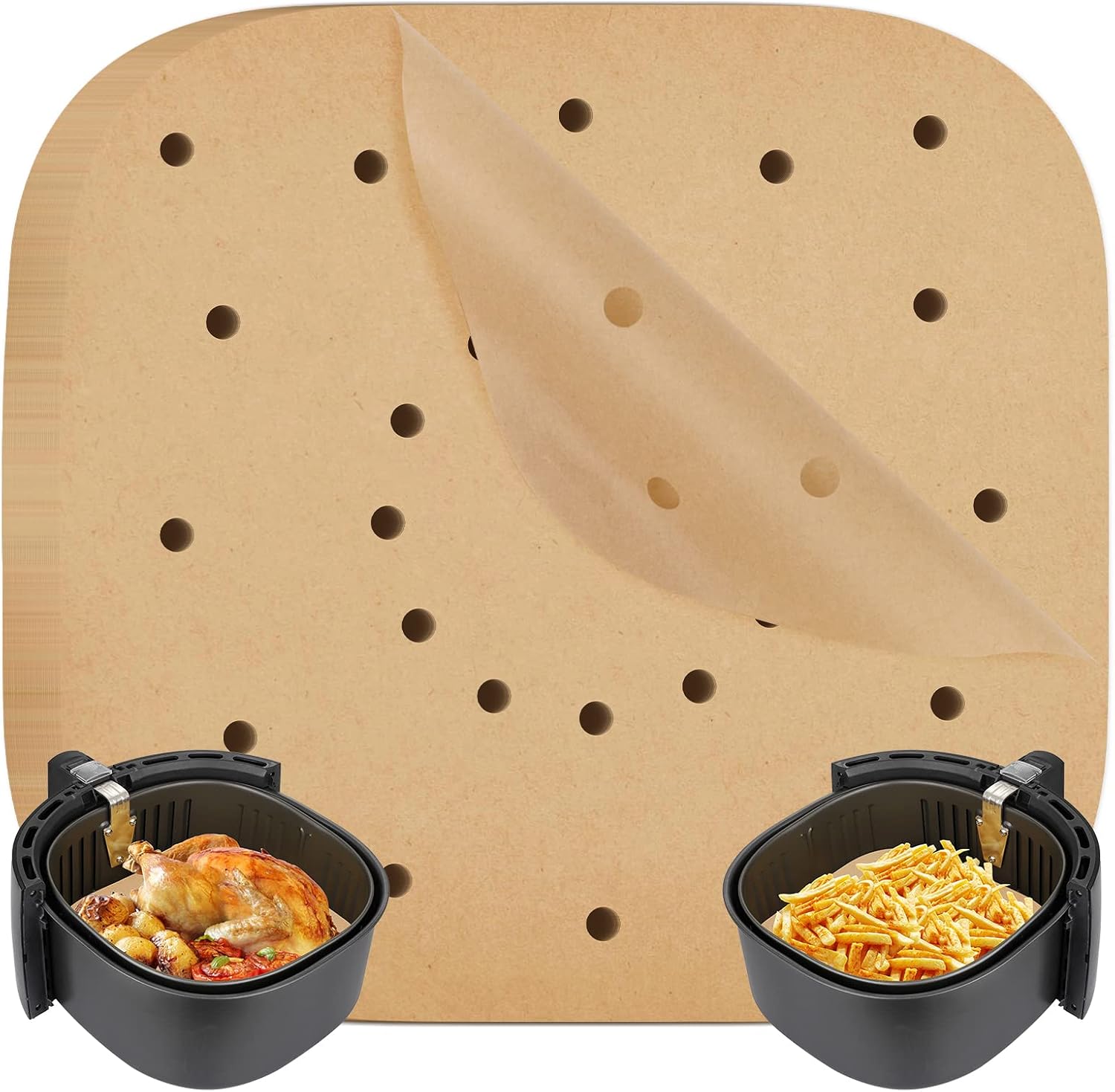 100 Feuilles De Papier Sulfurisé Perforé Pour Friteuse À Air Chaud, Résistant À La Chaleur Et Antiadhésif.