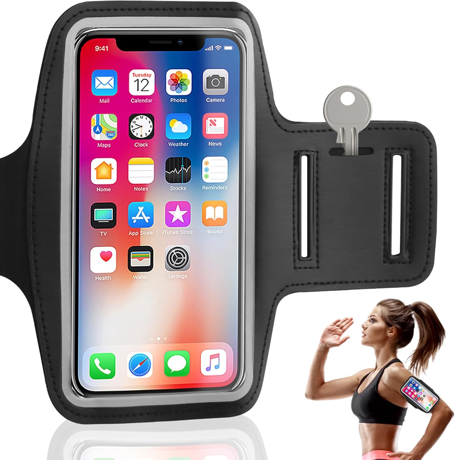Brassard De Sport, Brassard De Course Avec Poche Pour Écouteurs, Brassard Étanche Pour Téléphone Portable Compatible Avec Tous Les Smartphones, Idéal Pour La Course À Pied, La Salle De Sport Et Le Jog