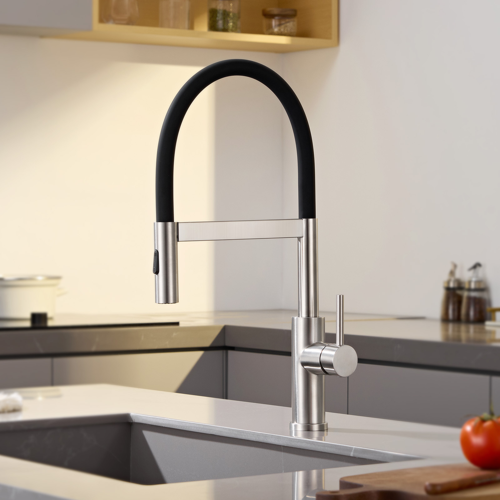 Cecipa Max Hochdruck Flexibler Küchenwasserhahn, Magnet-küchenarmatur 360° Schwenkbar, Ausziehbarer Wasserhahn Mit Einhebelmischer & 2-strahlen, Schwarz + Gebürstet