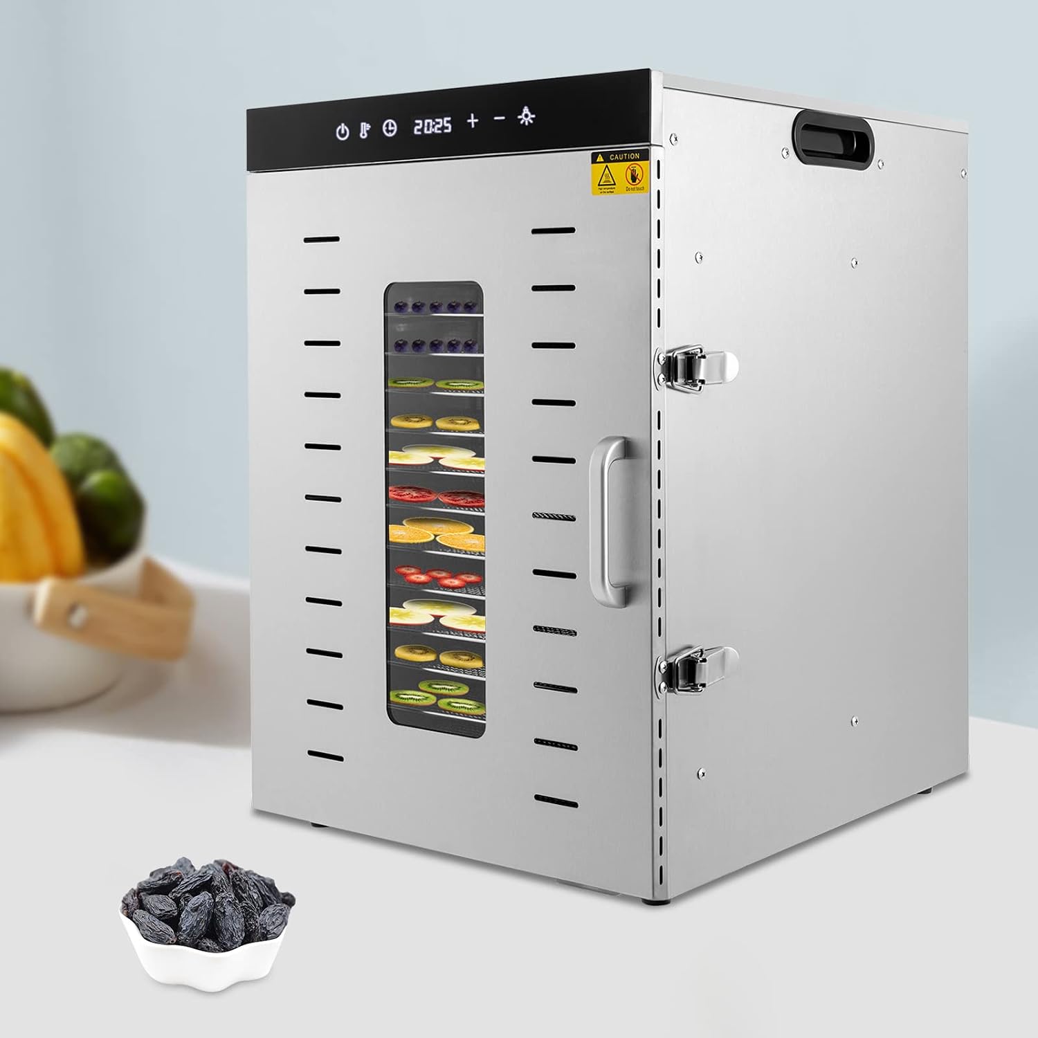 Dörrautomat Edelstahl 1500w, 16-lagen Dörrgerät, Obsttrockner Mit 30-90°c & 24h Timer, Obst Trockner Mit Edelstahl Tabletts, Dörrautomat Vorratsdörrgerät Für Fleisch Obst Gemüse Kräuter