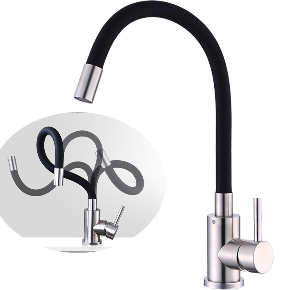 Schwarzer, Flexibler Küchenhahn, Spültischarmatur Mit Wassersprühfunktion, 360° Schwenkbarer Mischer, Edelstahl, Wassersparend.
