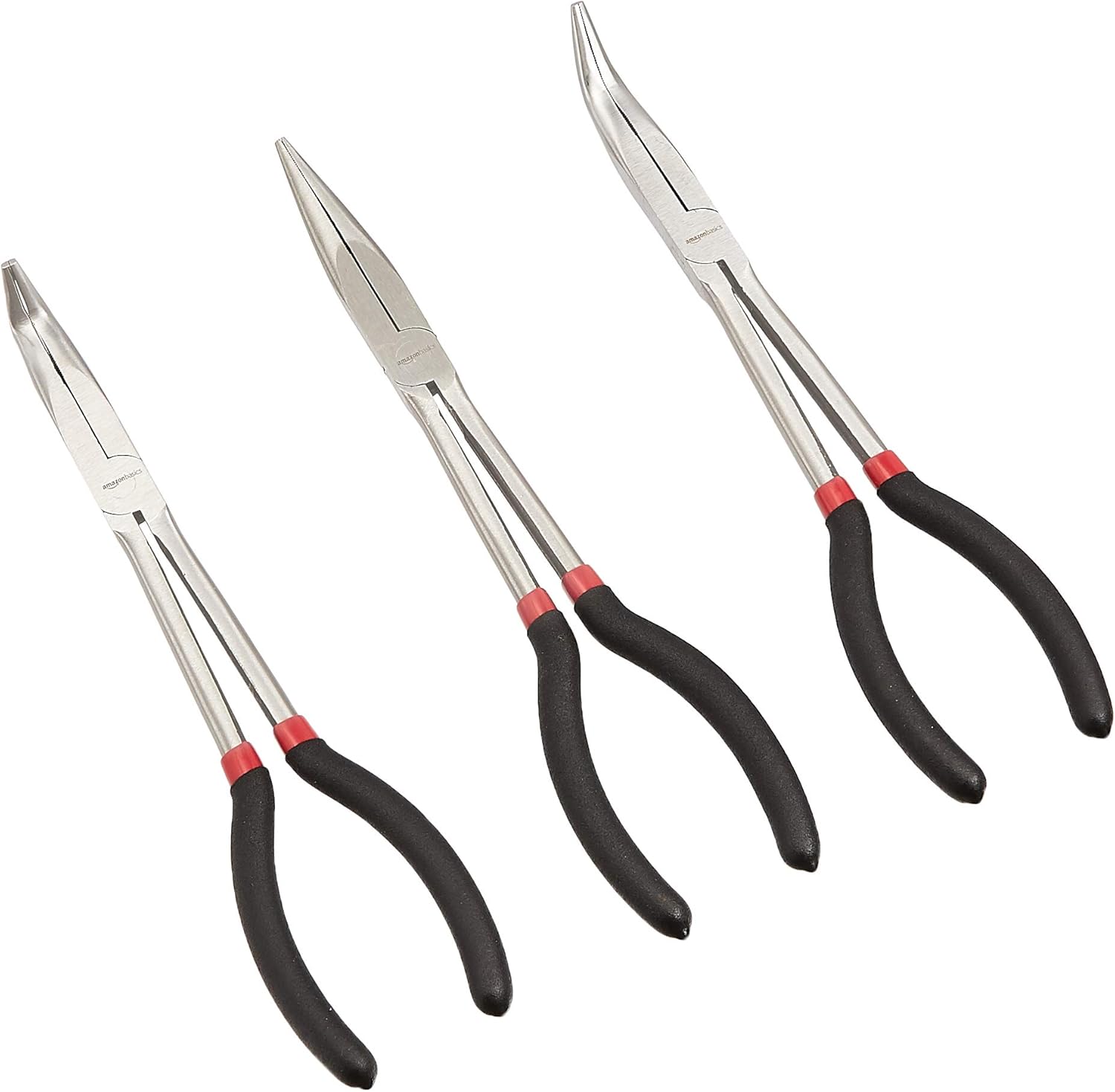 Set Mit 3 Schwarzen Spitzzangen Mit Langem Griff, 90-grad-winkel, 45-grad-winkel Und Gerader Spitze