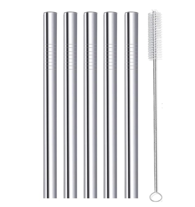 Wiederverwendbare Edelstahl-trinkhalme Für Bubble Tea, 12 Mm Extra Breit, 215 Mm Lang, Mit Reinigungsbürste, 5er-packung