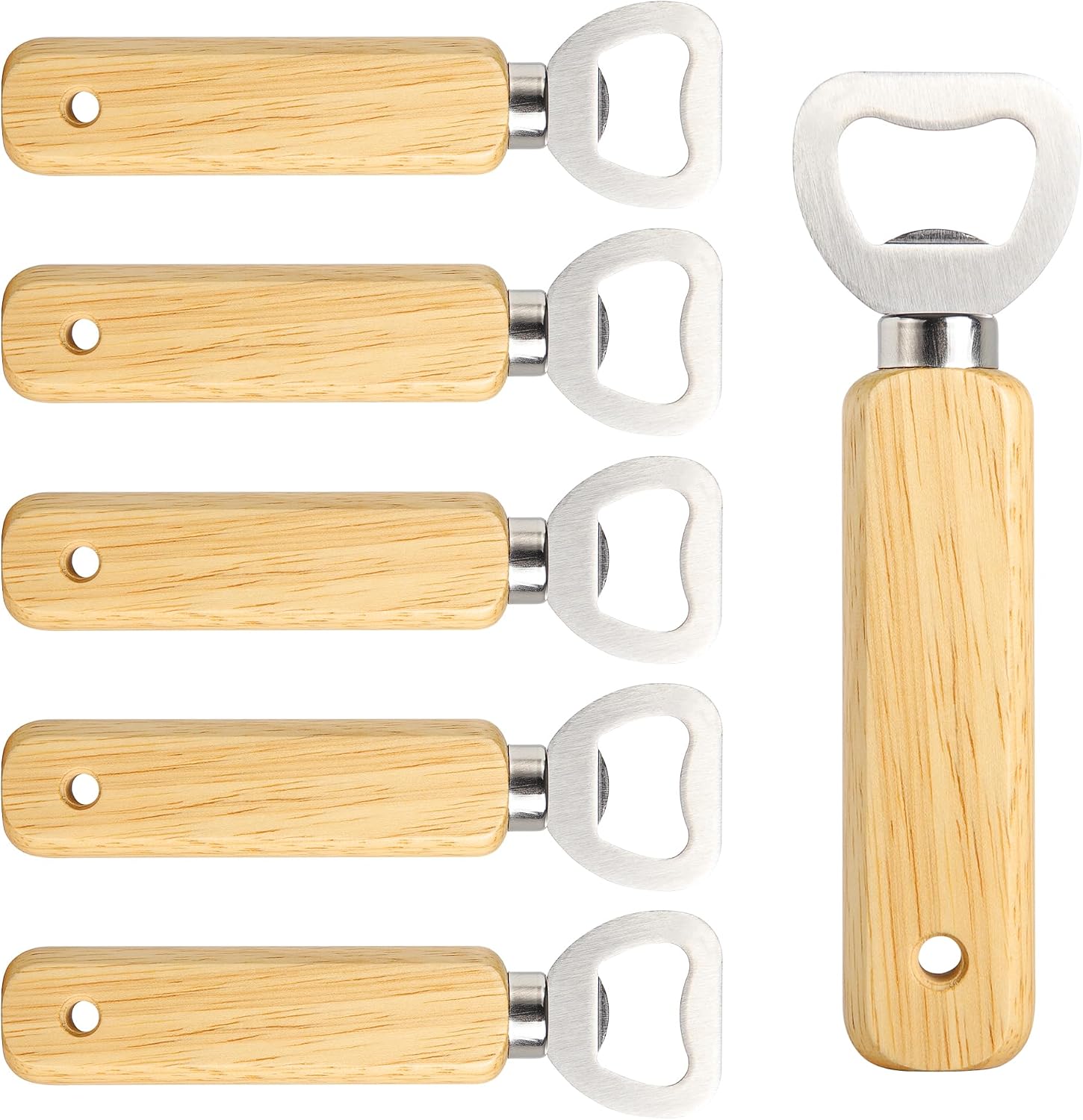 Flaschenöffner Mit Holzgriff – Set Mit 6 Manuellen Flaschenöffnern Mit Edelstahlkopf Und Aufhängeloch Ideal Für Den Gebrauch Zu Hause, Auf Partys Oder Als Geschenk.