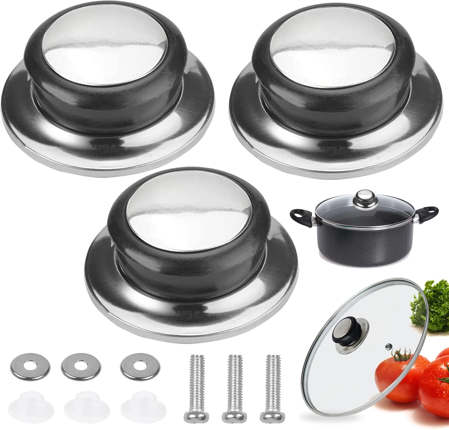 3-teiliges Topfdeckelgriff-set, Universeller Verbrühungsschutzknopf Für Glas, Wasserkocher Und Edelstahl