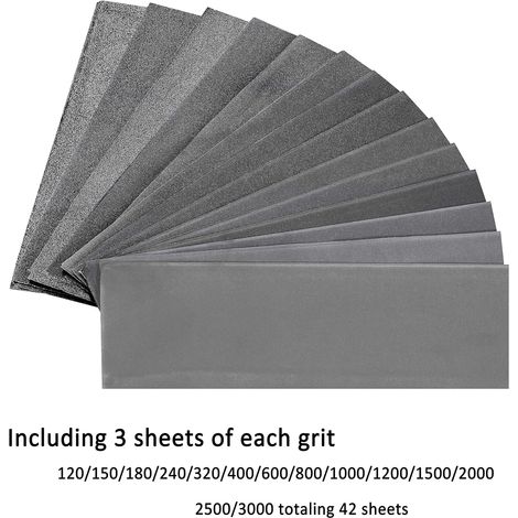 Papier Abrasif 9 X 3,6 Pouces – Grain 120 Zu 3000 – 42 Feuilles Für Polissage Metall Und Holz – Carb – Neu