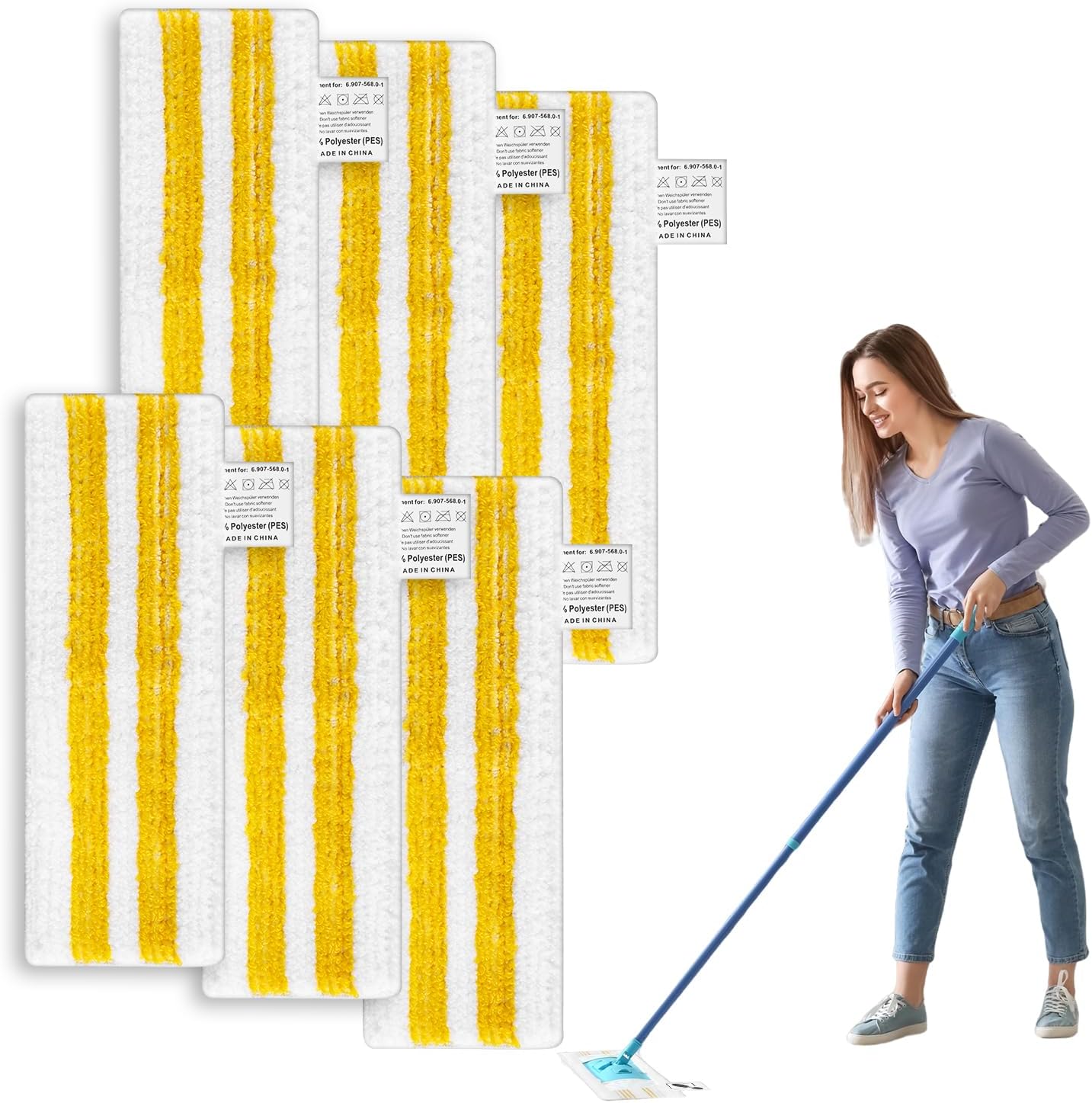6 Überwürfe Mikrofaser Jaunes Recharge Spéciales Kärcher Easyfix, Kompatibel Sc1/sc2/sc3/sc4/sc5, Tü – Neu