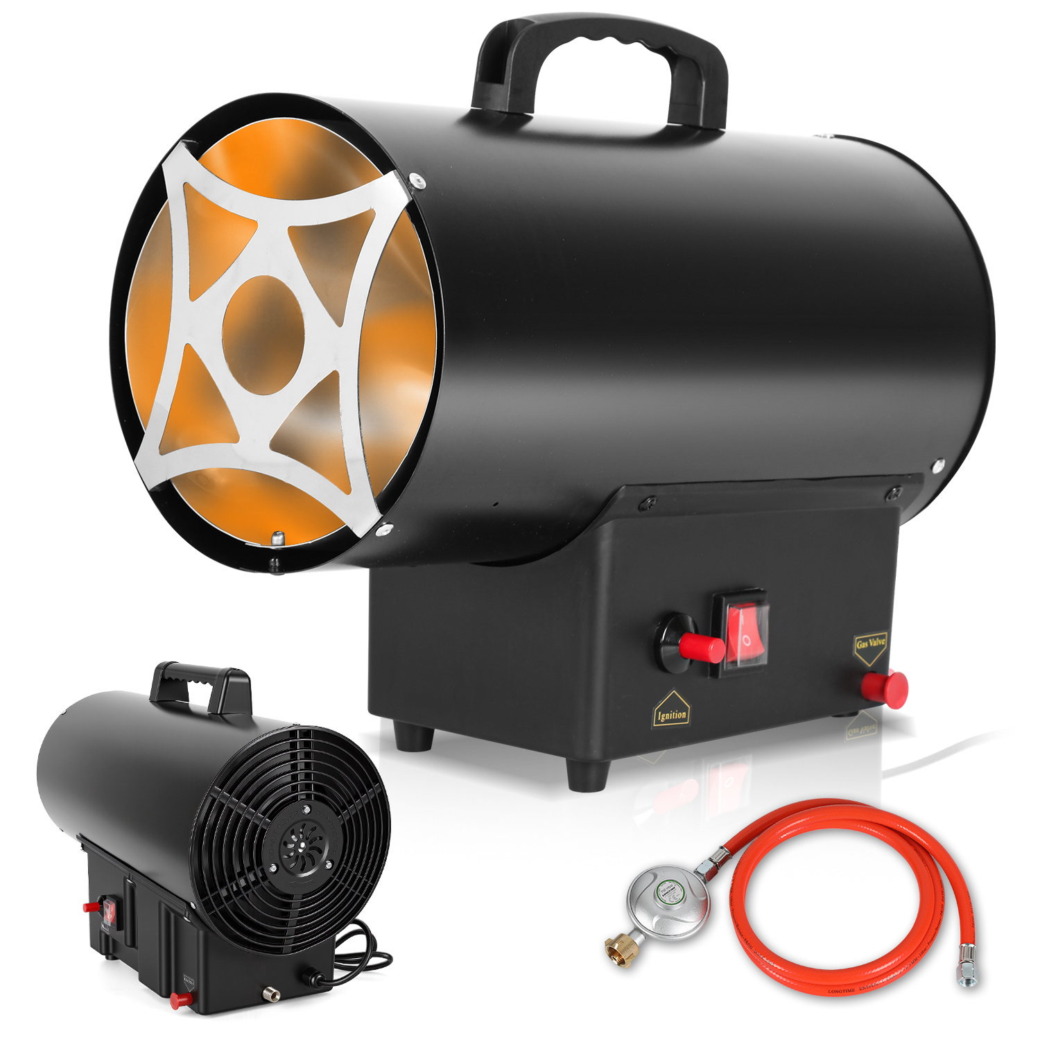 Jiubiaz Mobiler Gasheizer 10 Kw Gasheizgebläse 700 Mbar, Leistungsstarker Bauheizer Heizlüfter Für Werkstatt Halle Garage Und Baustelle