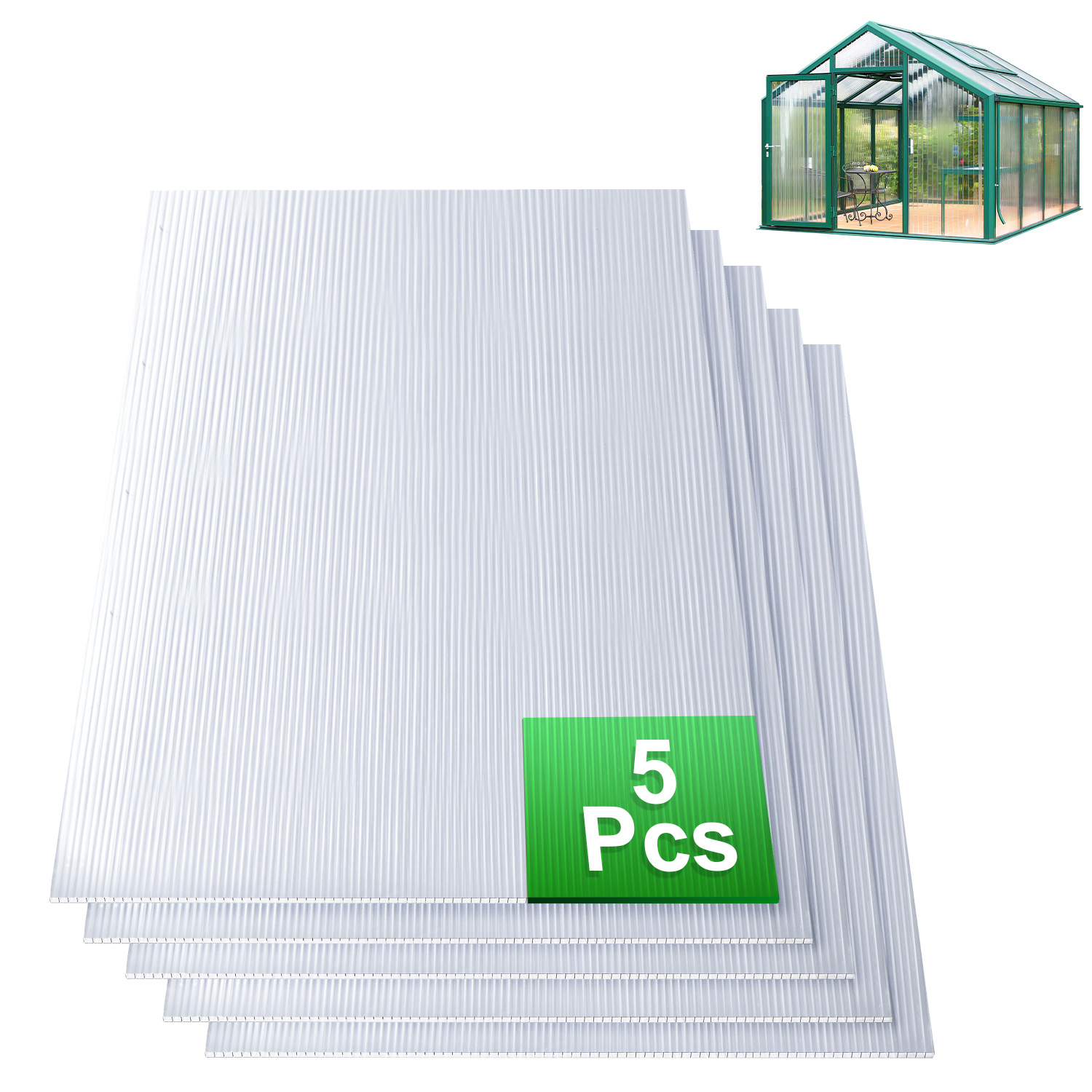 Jiubiaz 8 Mm Doppelstegplatte Polycarbonat Klar 121 X 60,5 Cm, 5 Stück Für Gewächshaus, Dach & Terrassenüberdachung