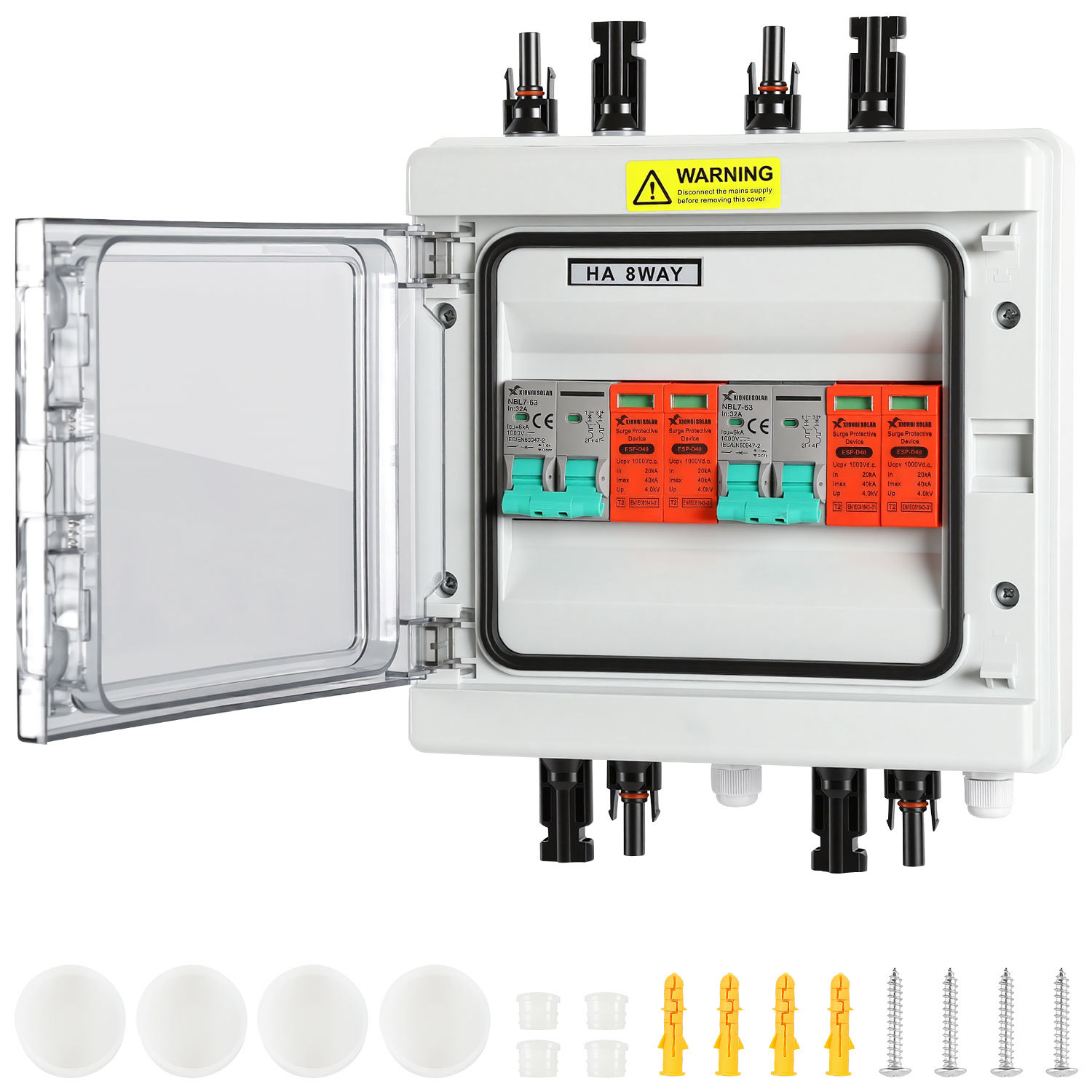 Jiubiaz Solar Anschlusskasten 2-strings Dc 1000v 32a Überspannungsschutz Pv T2 Photovoltaik Ip65 Generatoranschlusskasten 8-module Mit Solarstecker Pv-anlage