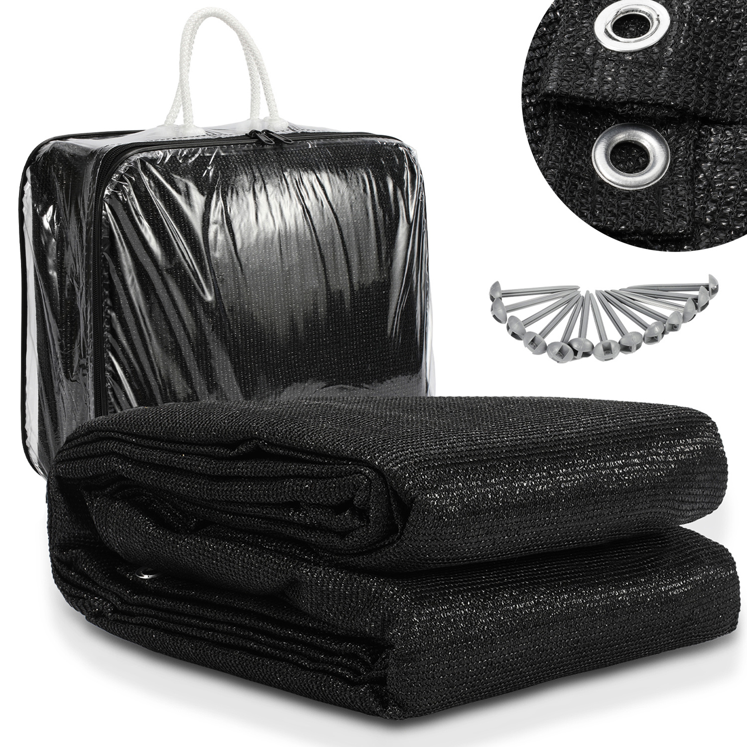 Jiubiaz Campingteppich Aus Hdpe, 240 G/m², Schwarz - 250 X 350 Cm, 1 Teppich, Inkl. 13 Heringe, Uv-stabil, Beidseitig Nutzbar
