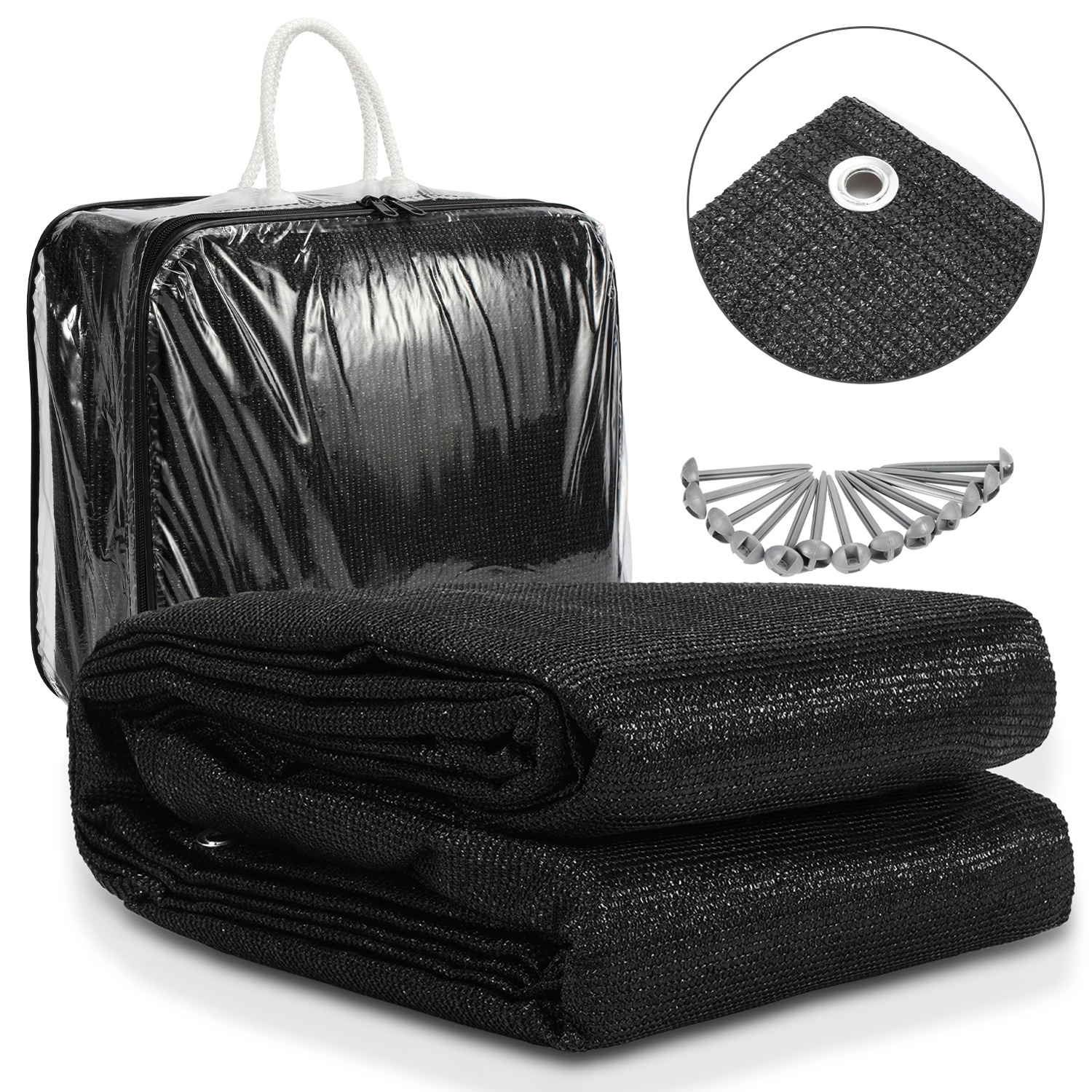 Jiubiaz Campingteppich Aus Hdpe, 240 G/m², Schwarz - 250 X 550 Cm, 1 Teppich, Inkl. 13 Heringe, Uv-stabil, Beidseitig Nutzbar