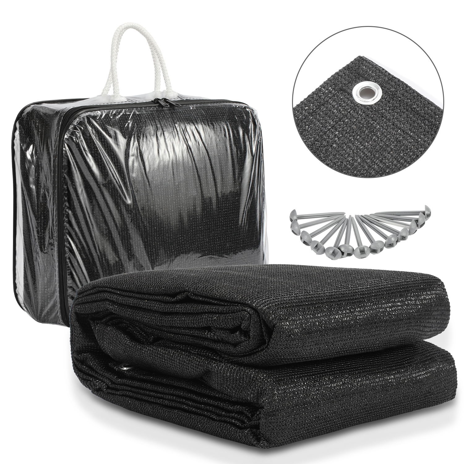 Jiubiaz Campingteppich Aus Hdpe, 240 G/m², Schwarz - 400 X 600 Cm, 1 Teppich, Inkl. 13 Heringe, Uv-stabil, Beidseitig Nutzbar