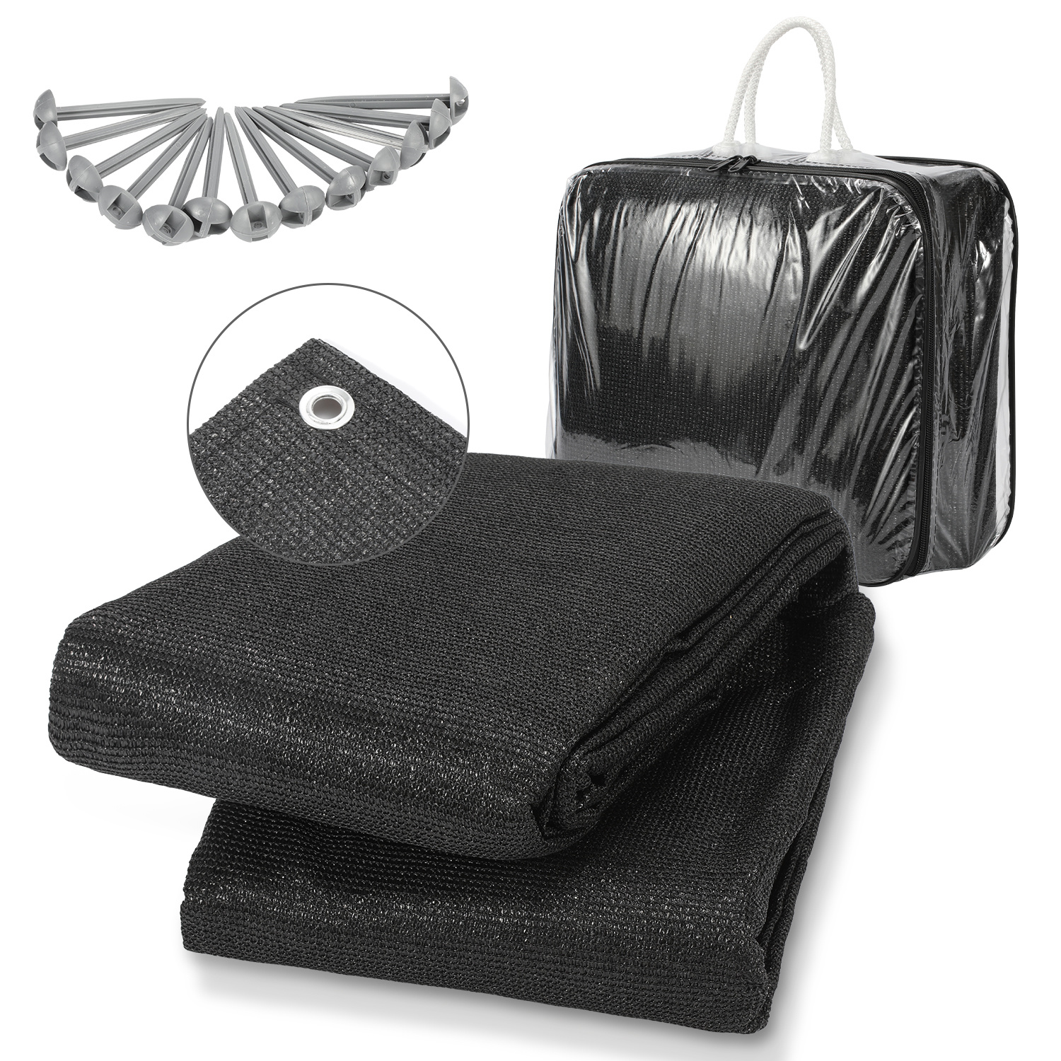 Jiubiaz Campingteppich Aus Hdpe, 240 G/m², Schwarz - 250 X 600 Cm, 1 Teppich, Inkl. 13 Heringe, Uv-stabil, Beidseitig Nutzbar