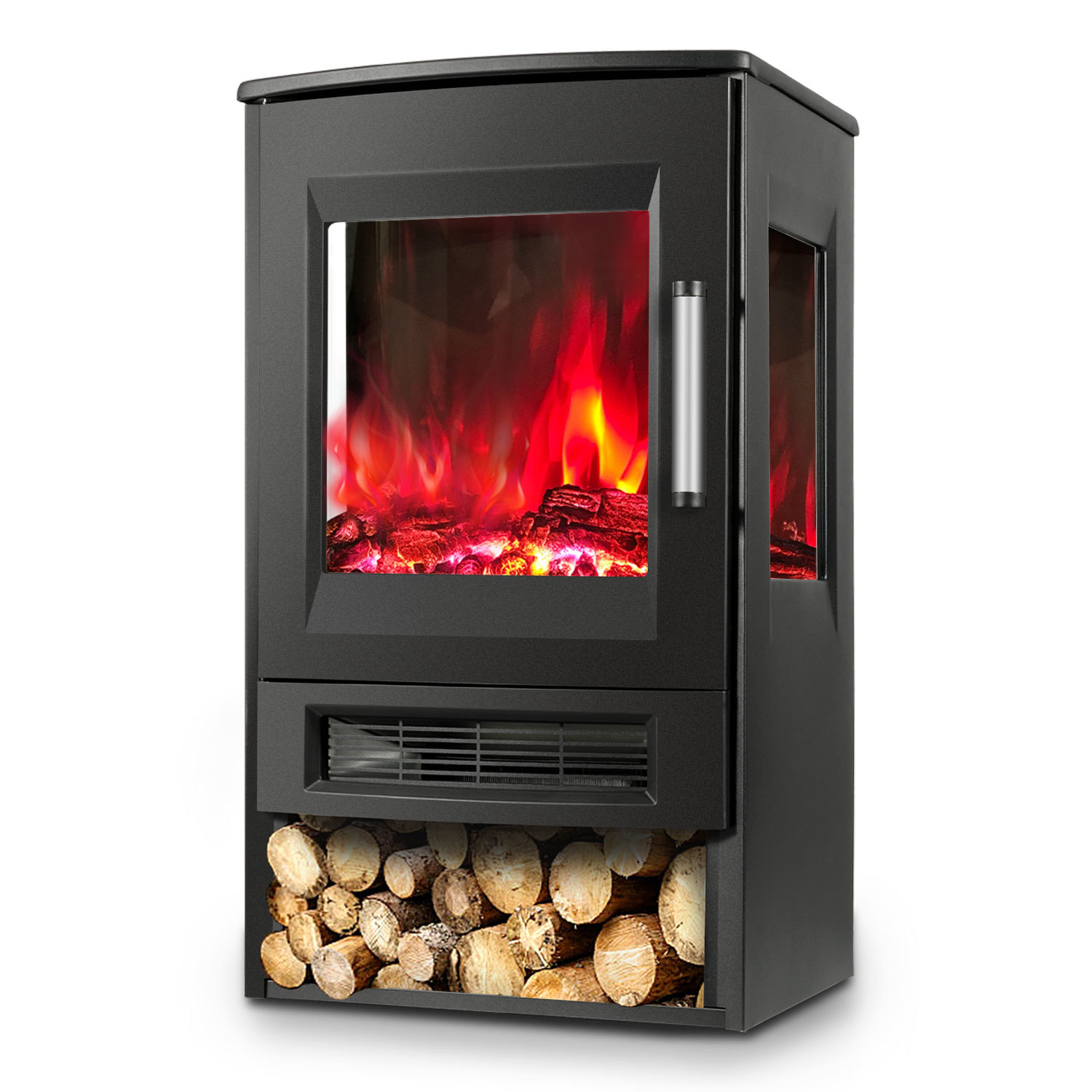 Jiubiaz Elektrokamin Mit Lcd Und Fernbedienung, 900/1800 W Standkamin Elektrisch, Schwarz