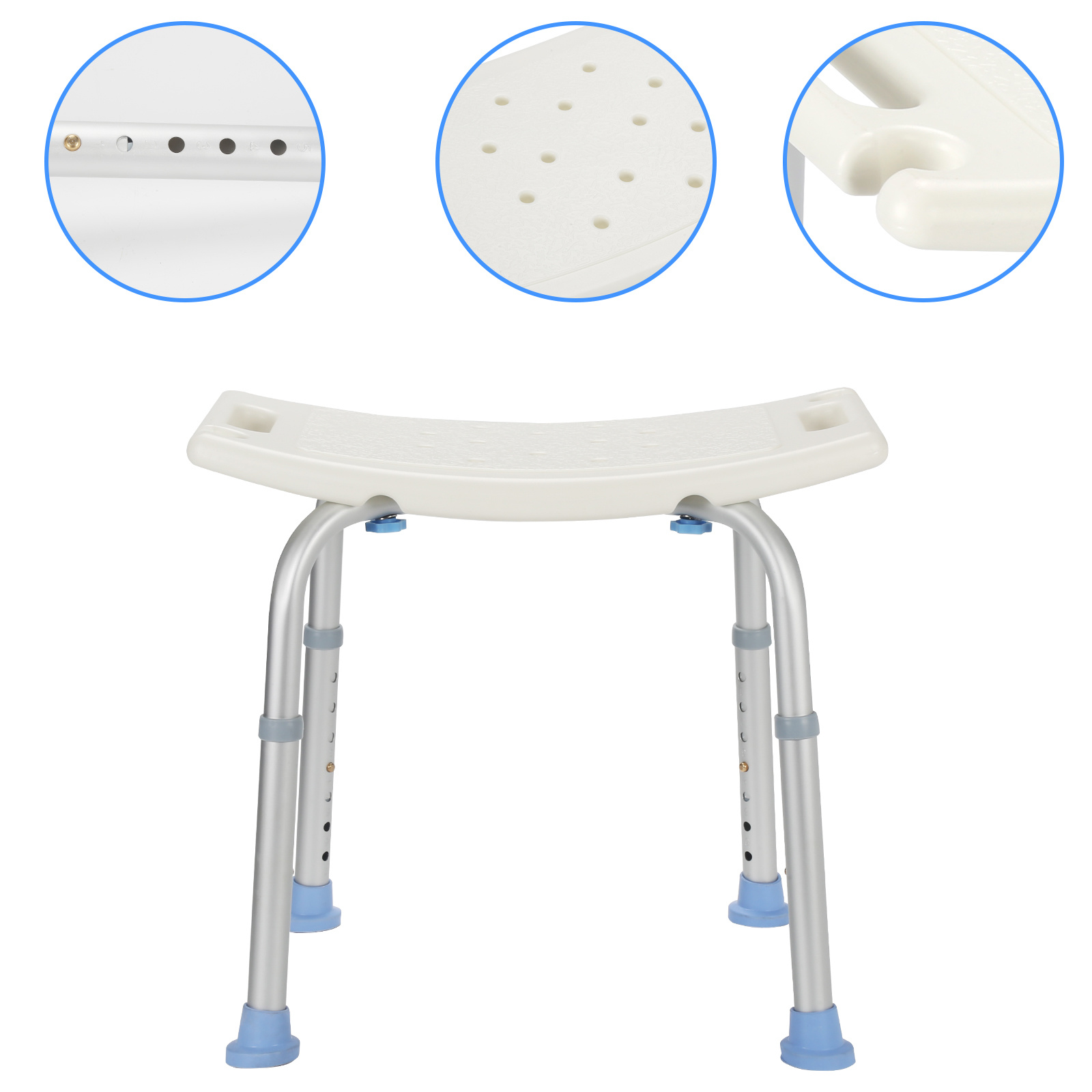 Jiubiaz Quadratischer Höhenverstellbarer Duschhocker (7 Stufen), Rutschfester Badesitz Für Senioren, 150 Kg