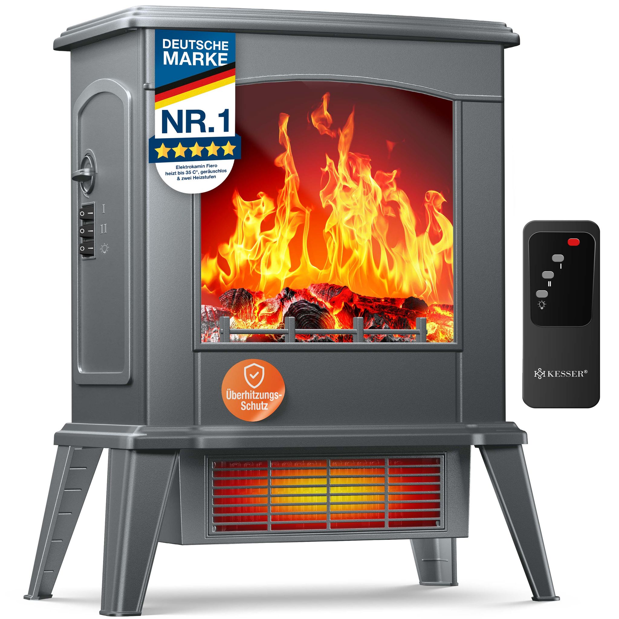 Kesser® Led Kamin Fiero Mit Heizung, 900/1800w, Fernbedienung - Anthrazit