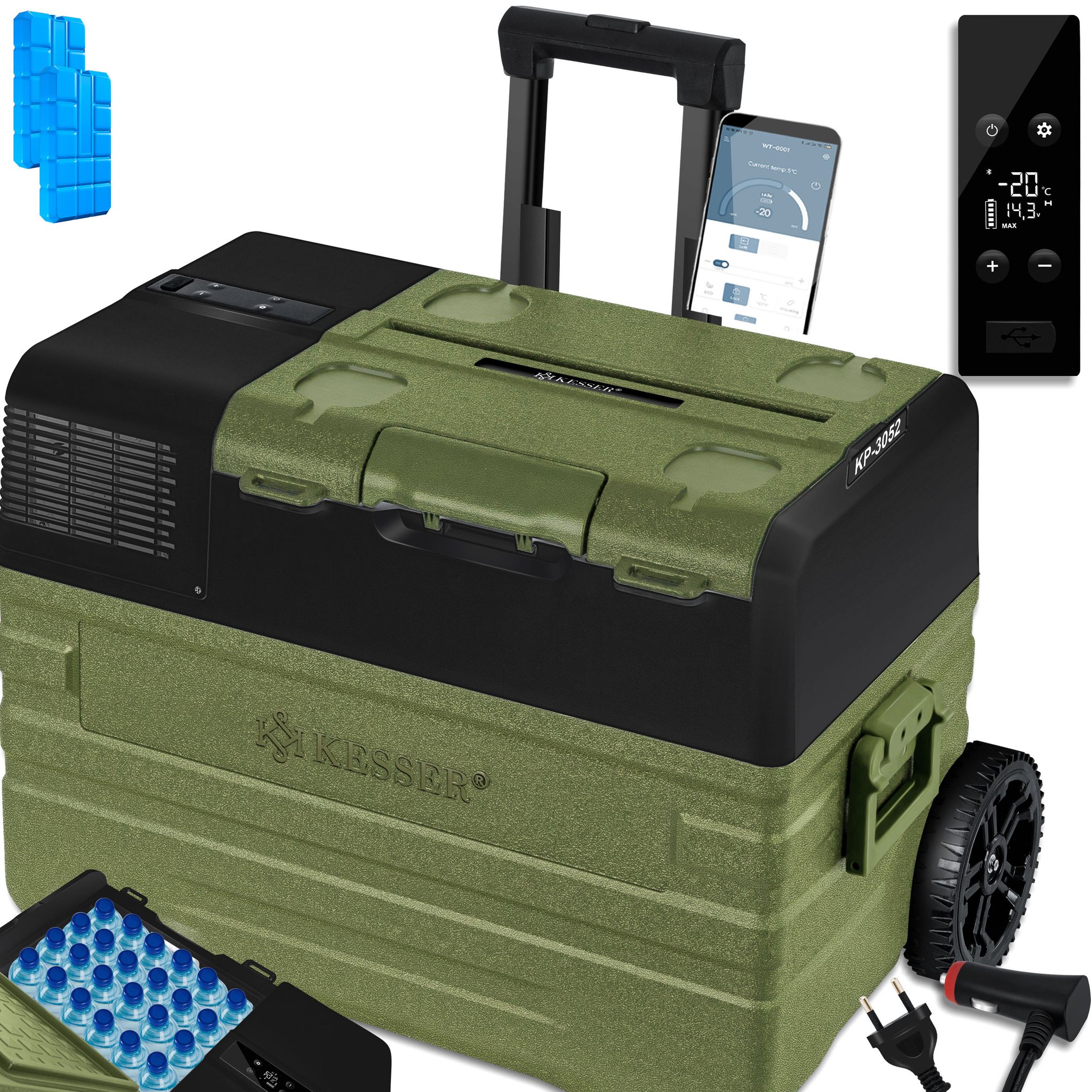 Kesser® Kompressor-kühlbox 42-52l, -20 °c, App-steuerung - 52 L, Khaki, Schwarz