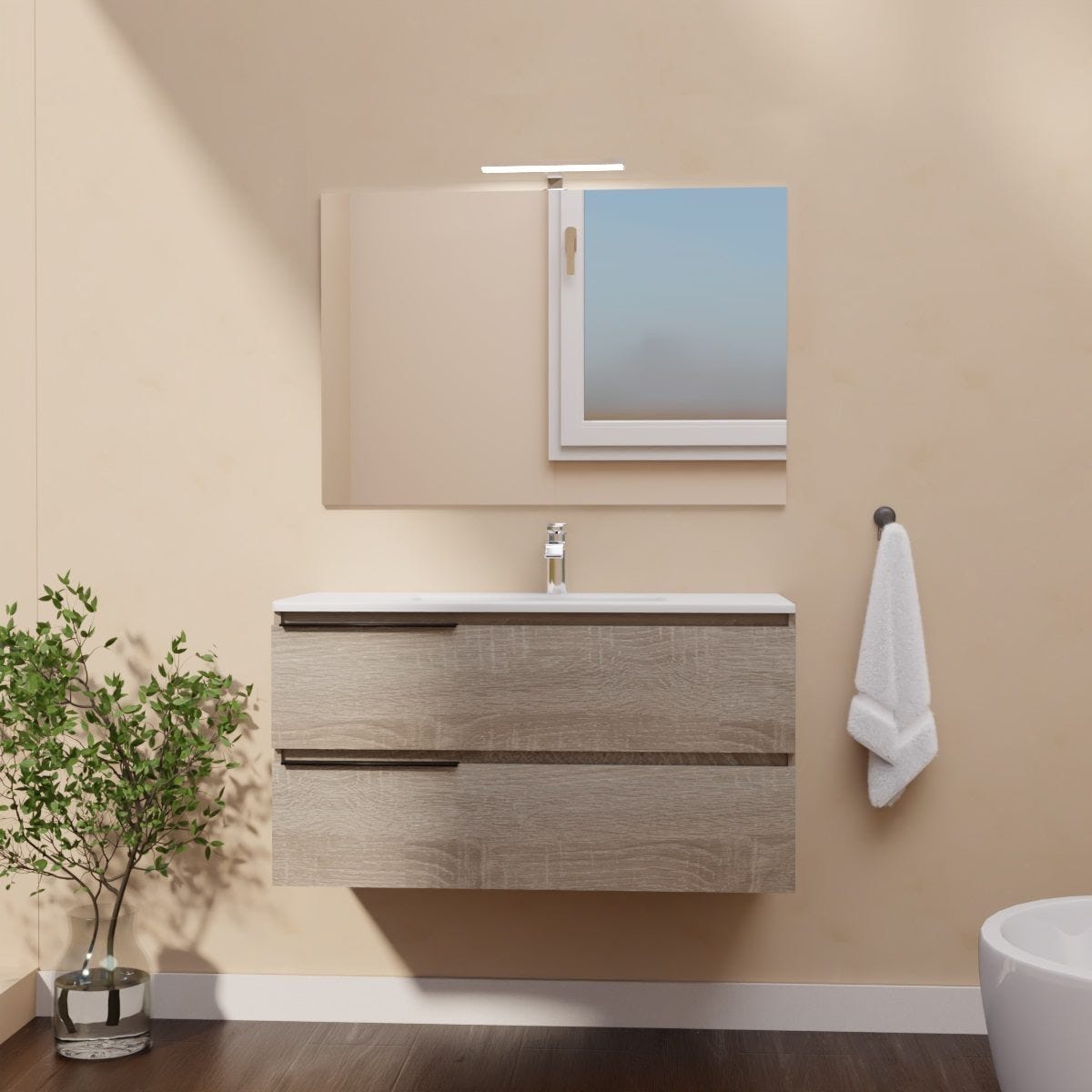 Hängendes Badmöbel 100 Cm Mit Waschbecken, Spiegel Und Led-lampe Berlin