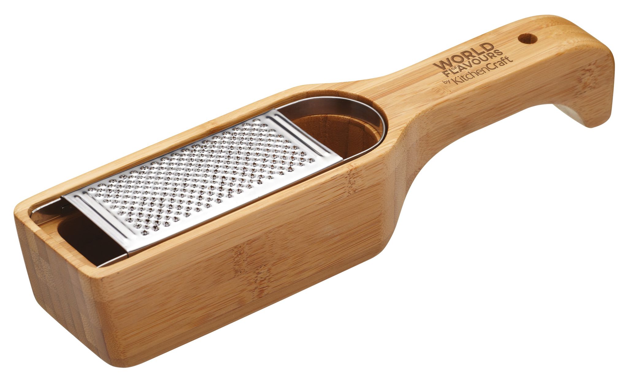 Kitchencraft: World Of Flavours - Parmesan-käsereibe Mit Behälter Und Griff, Bambus/edelstahl, 27,5 X 6 X 5 Cm