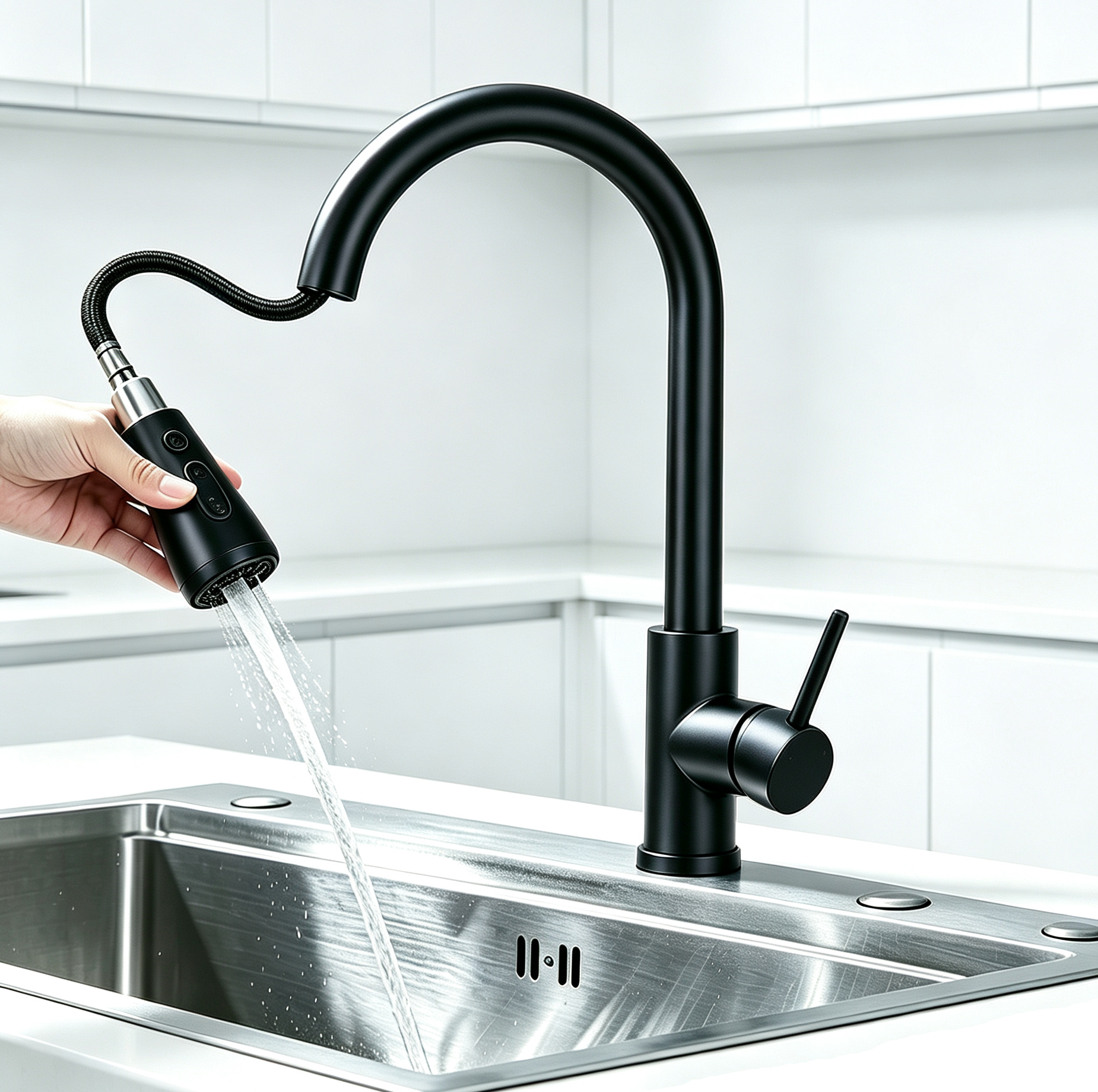 Duschparadies Küchenarmatur Mit Ausziehbarer Brause Schwanenhals Spültischarmatur Wasserhahn 360°schwenkbar 2 Strahlarten Edelstahl Schwarz