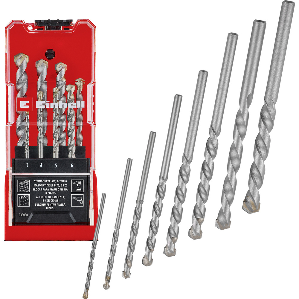 Einhell 38080 Kohlenstoffstahl Stein-spiralbohrer-set 8teilig 3 Mm, 4 Mm, 5 Mm, 6 Mm, 7 Mm, 8 Mm, 9