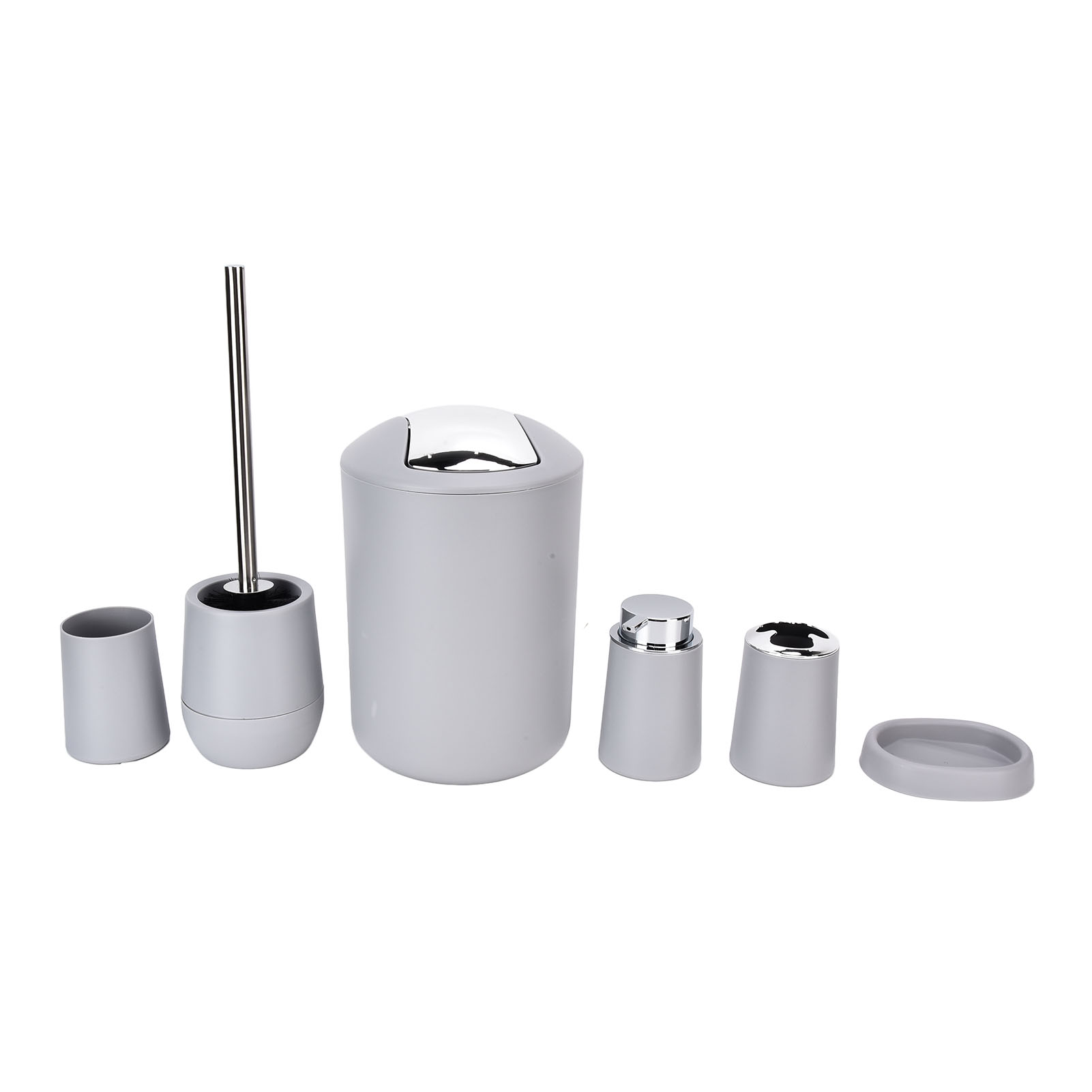6-teiliges Badezimmer-accessoire-set, Galvanisierter Zahnbürstenhalter, Haushaltsmülleimer-set (grau)