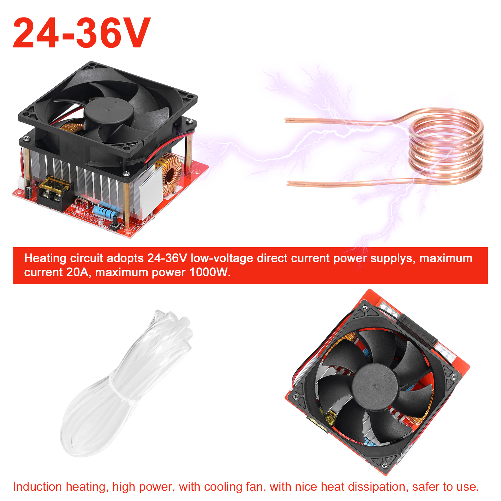 Zvs 1000w Induktionsheizpaneelmodul, Niederspannungs-heizspule, Sperrwandler Mit Kupferrohr Für Kleine Diy-bauteile, Härten Und Glühen