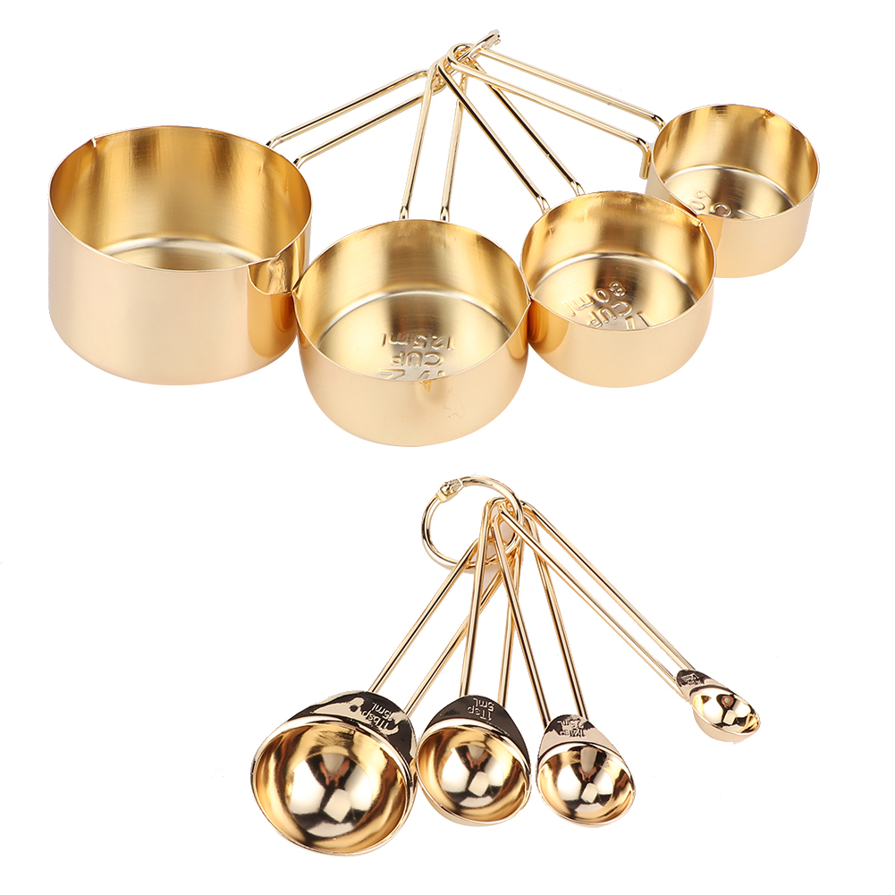 Set Mit 8 Messlöffeln Aus Edelstahl Mit Skala, Küchenaccessoire, Goldfarben