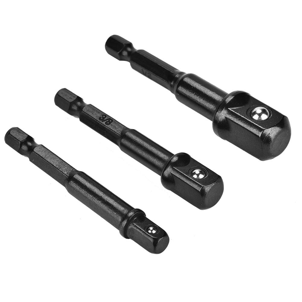 Schwarzer Steckschlüsseladapter, 1/4" Auf 1/4" Sechskantschaft, 3/8", 1/2", Vierkantkopf, 3 Stück