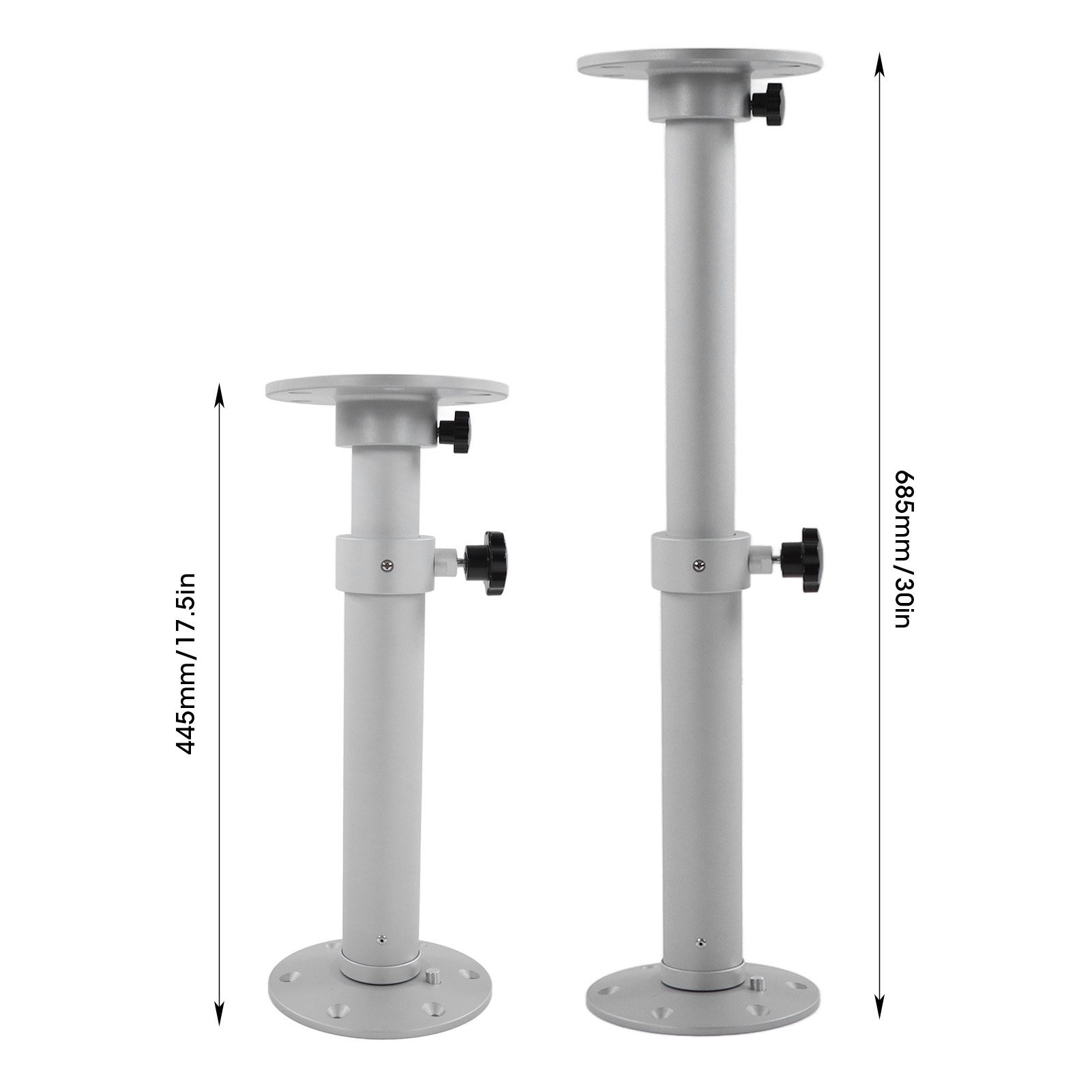 Abnehmbares, Teleskopierbares Tischbein Aus Aluminiumlegierung, Höhenverstellbar Von 445 Bis 685 Mm, Mattsilberne Oberfläche, Für Wohnmobile, Yachten Und Campervans.