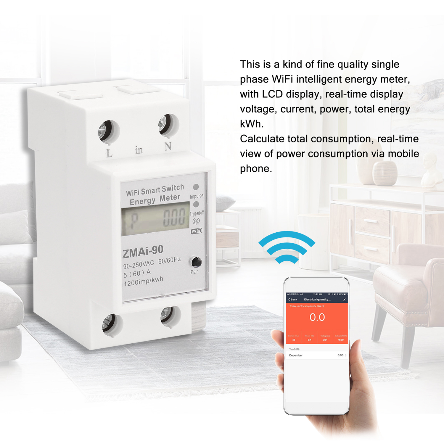 Intelligenter Einphasen-energiezähler Zur Din-schienenmontage Mit Wlan. Misst Den Verbrauch In Kwh/wattmeter. Kompatibel Mit Smartlife/tuya- Und Alexa-apps Sowie Hausautomatisierungsgeräten.