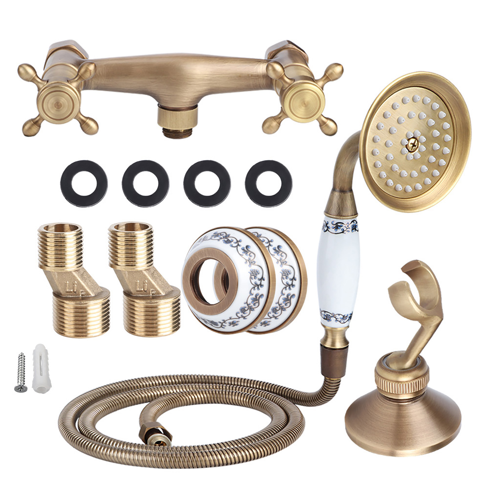 Duschkopf-set Im Vintage-stil Aus Kupfer Mit Schlauch, Unterputzmontage, Badezimmeraccessoires