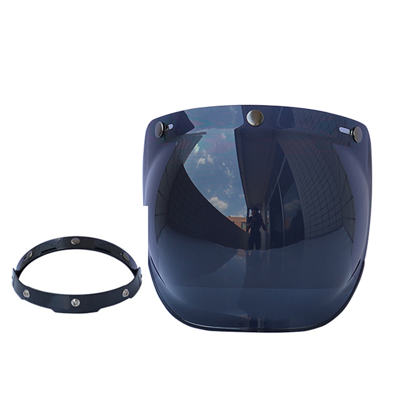 Motorradhelm Mit Uv- Und Kratzschutz, Bubble-visier Und Universellem Windschutz Für Offene Helme. Standardmäßiger 3-druckknopfverschluss.