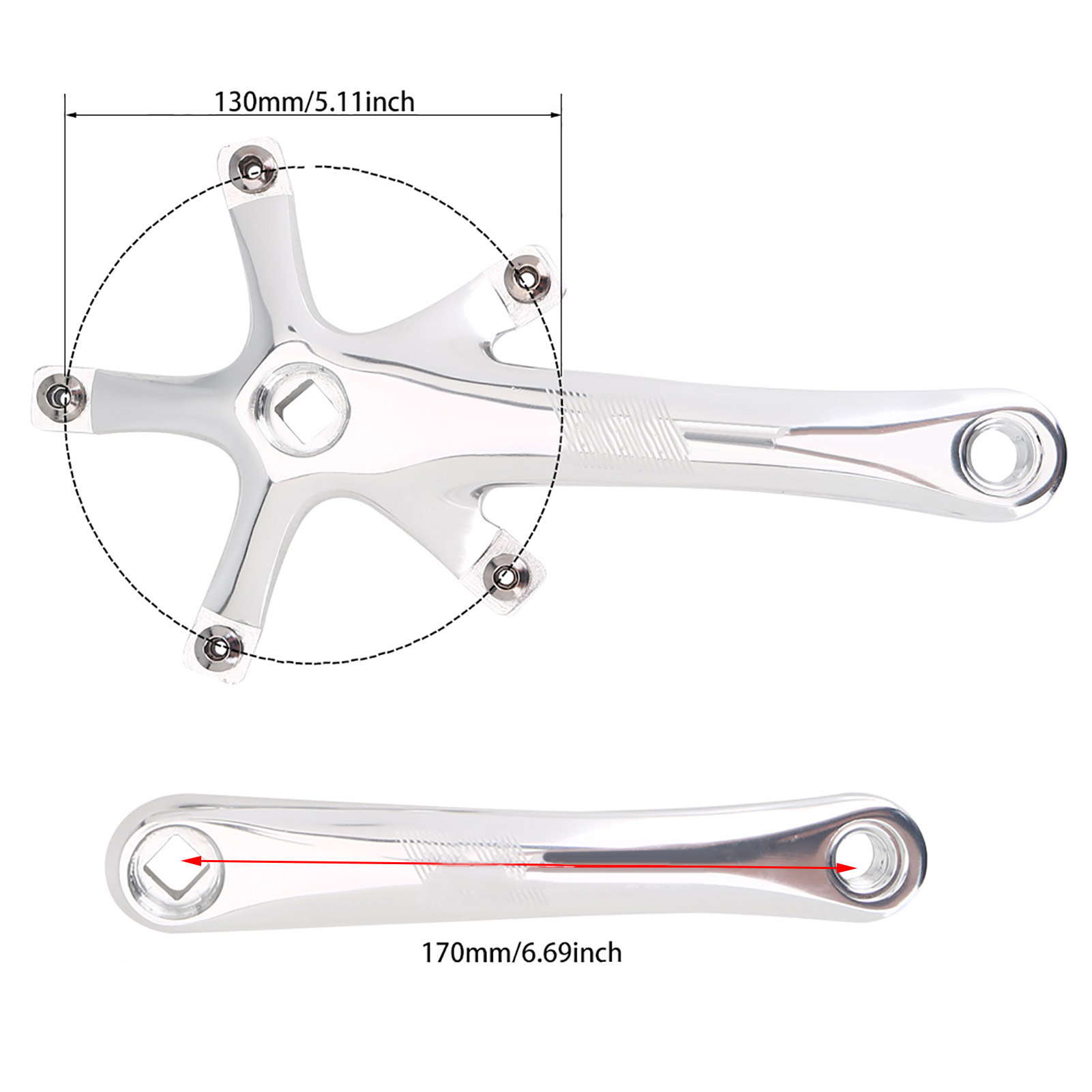 1 Paar 170 Mm Kurbelgarnitur Aus Aluminiumlegierung Mit Einem Kettenblatt Als Ersatzteil Für Mountainbike/rennrad (silber)