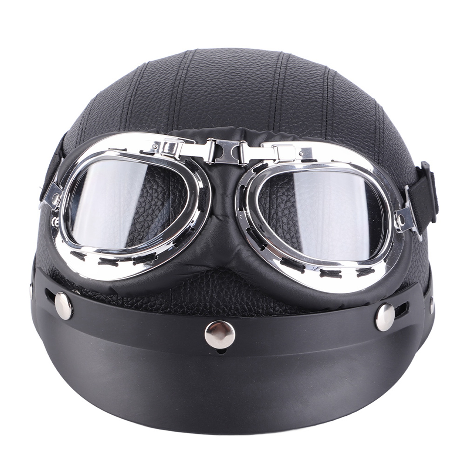 Universeller Halbhelm Aus Kunstleder Für Motorräder Und Roller, Offenes Visier, Schwarze Uv-schutzbrille