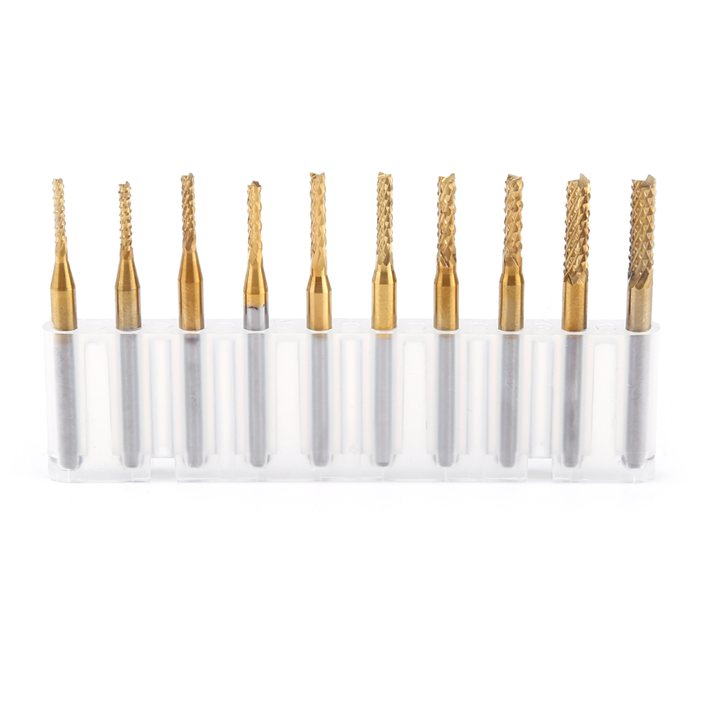 Satz Mit 10 Titanbeschichteten Hartmetall-schaftfräsern, Von 1,5 Mm Bis 3,175 Mm, Für Cnc-gravur