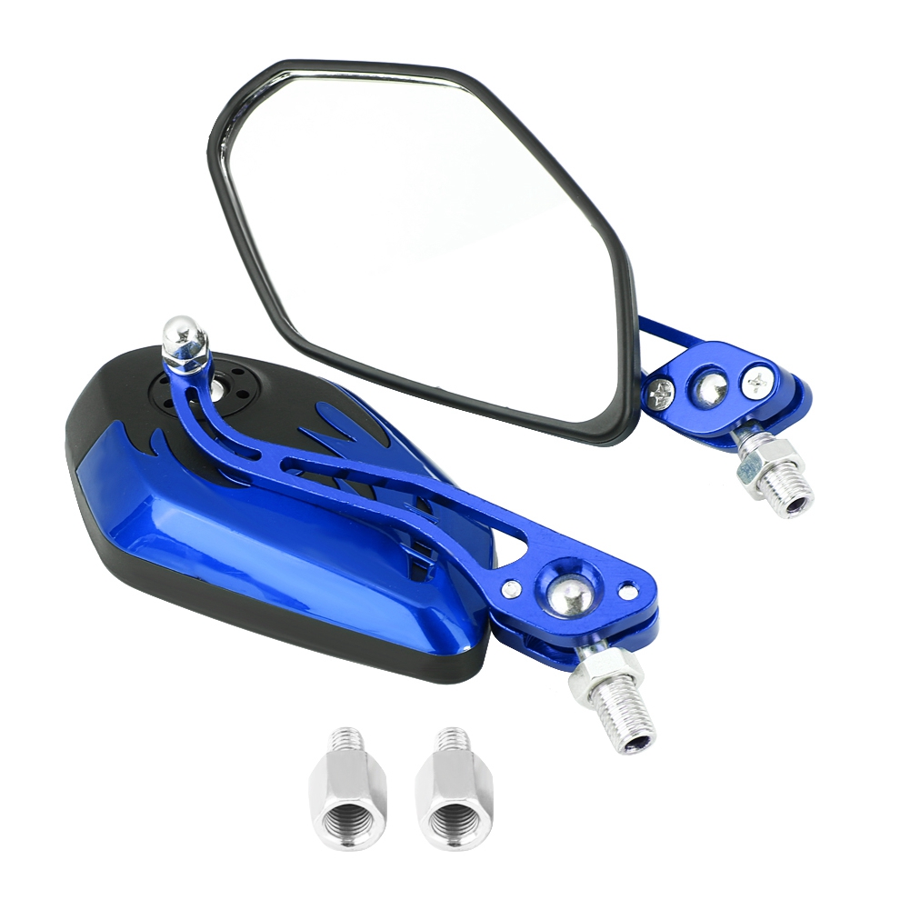Paar Universelle Rückspiegel Für Motorräder Und Roller, Aus Aluminium, Flammenmuster, Blau, 8 Mm Und 10 Mm