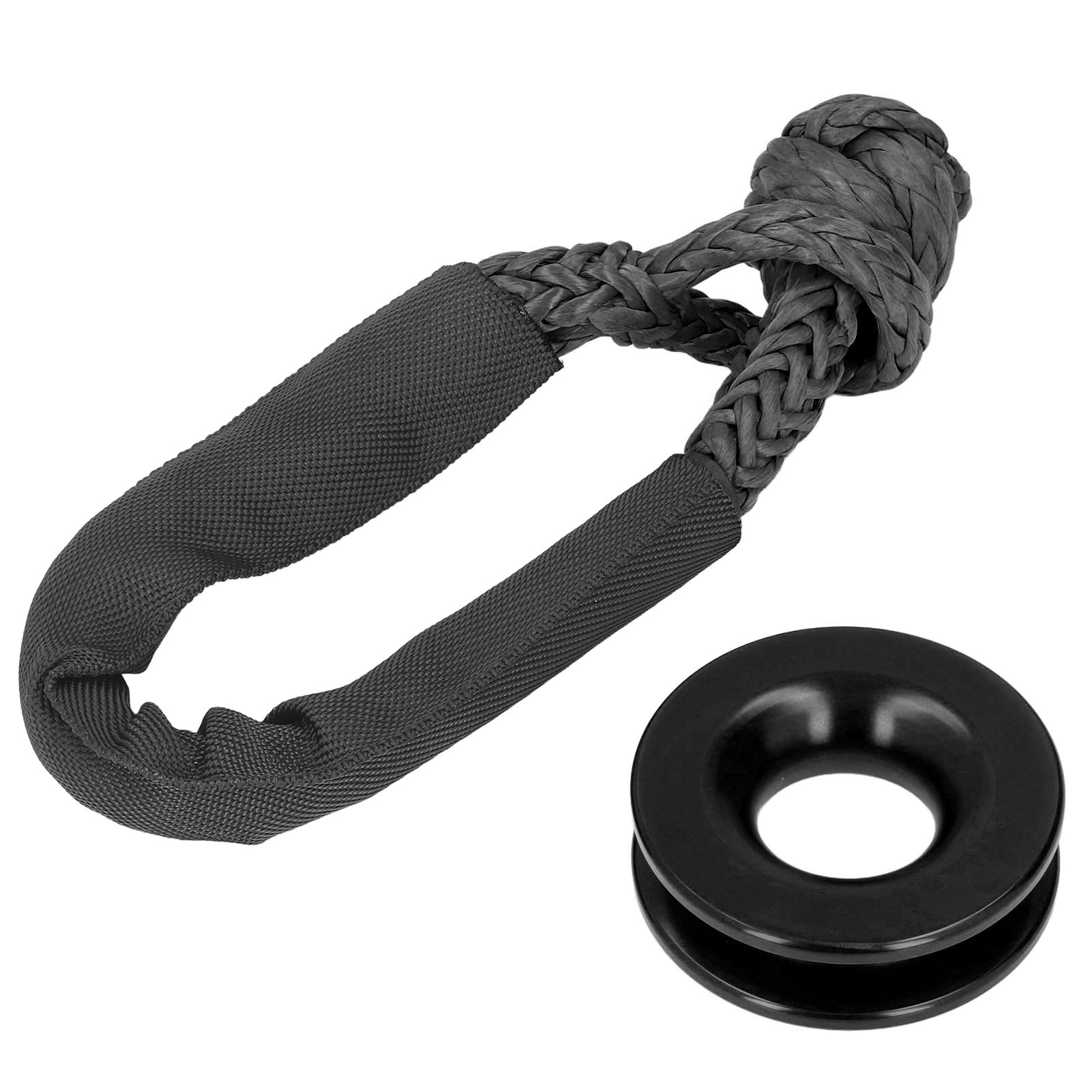 Bergungsring-set, Weiches Synthetikseil, Aluminiumlegierung, Für Atv, Utv, Suv Und Lkw, Schwarz