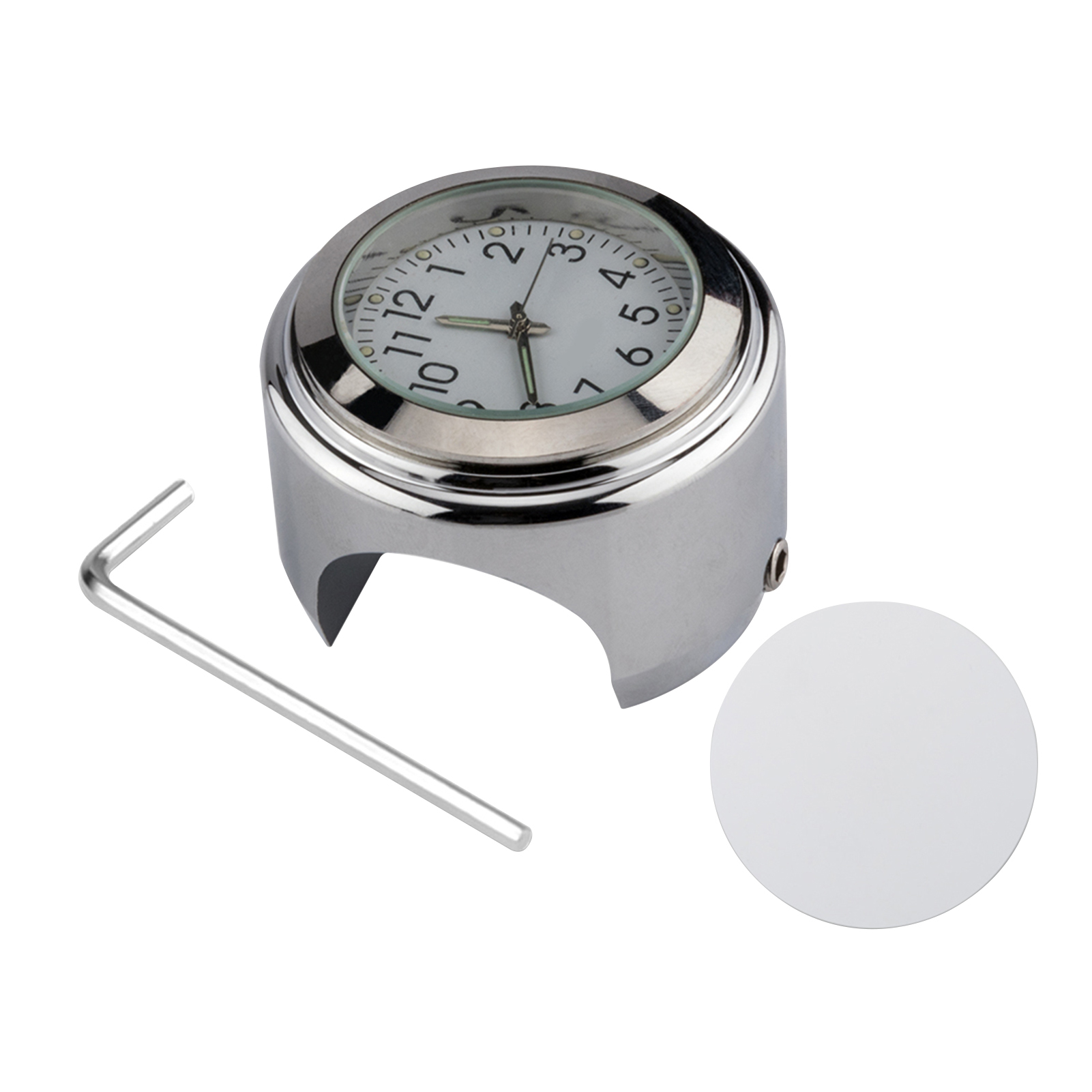 Universelle Motorrad-lenkeruhr, Wasserdichtes Ersatz-fahrradthermometer Für Motorräder Und Fahrräder, Passend Für Lenker Von 22 Mm Bis 25,4 Mm (7/8" Bis 1"), Silbernes Gehäuse, Weißes Zifferblatt +