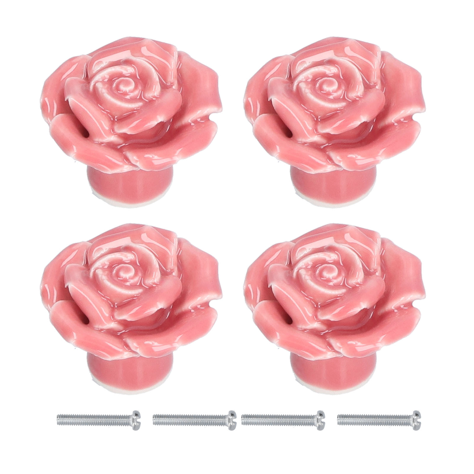 Set Mit 4 Rosenförmigen Griffen, Moderne Keramik-möbelknöpfe Für Wohnzimmer Und Schlafzimmer, Rosa