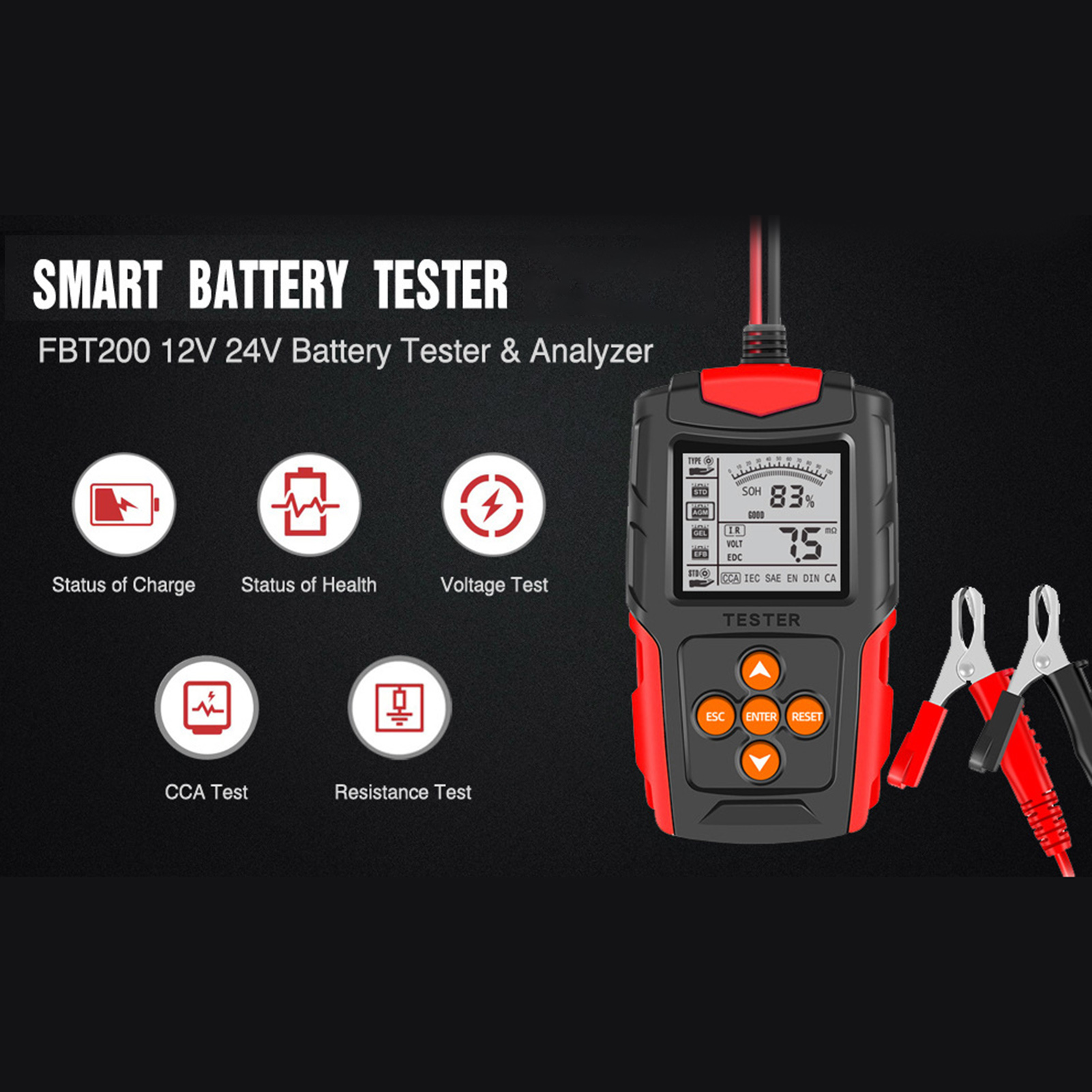 12v/24v Kfz-batterietester, Lcd-digitalanalysator, Ladediagnosegerät Für Lkw Und Motorräder (rot)