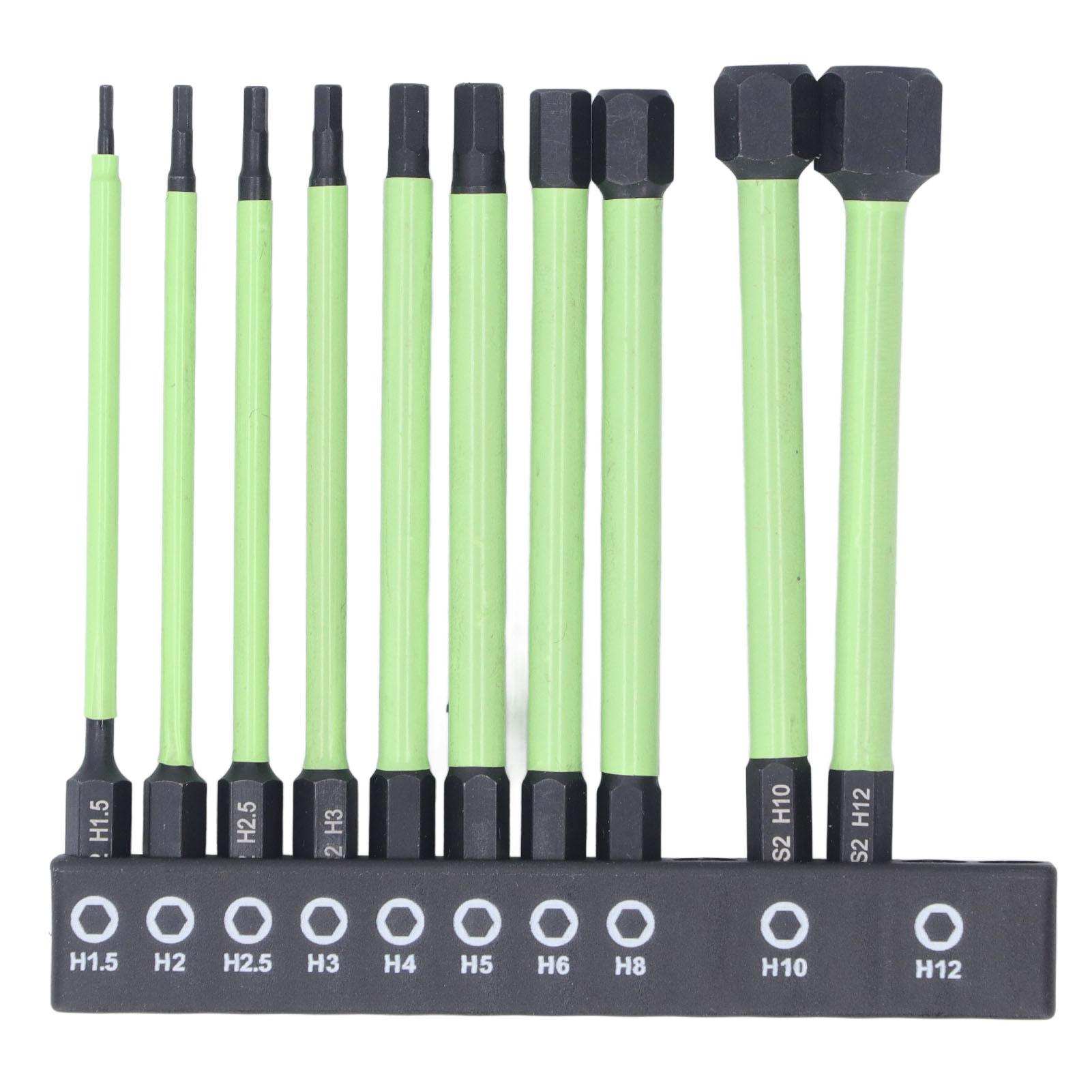 Set Mit 10 Sechskant-steckschlüsselbohrern H1.5 Bis H12, 100 Mm Lang, Aus S2-legierungsstahl, Mit Leistungsstarkem Magnetischem Schraubwerkzeug.