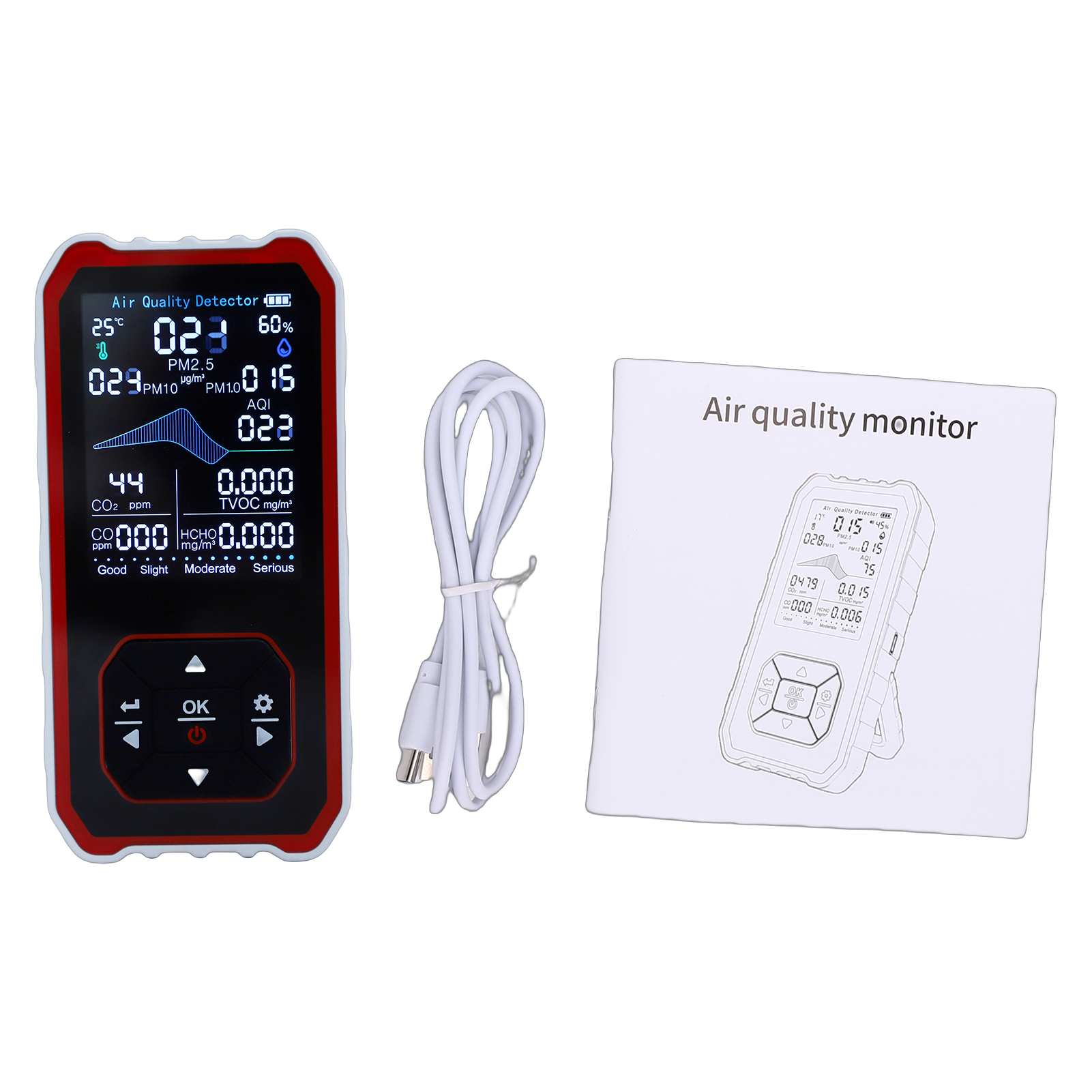10-in-1-monitor Für Co2, Pm2.5, Hcho Und Tvoc Mit Lichtstrahlsensor, Echtzeit-temperatur- Und Feuchtigkeitsalarm, Lcd-bildschirm, Für Den Innenbereich (weiß).