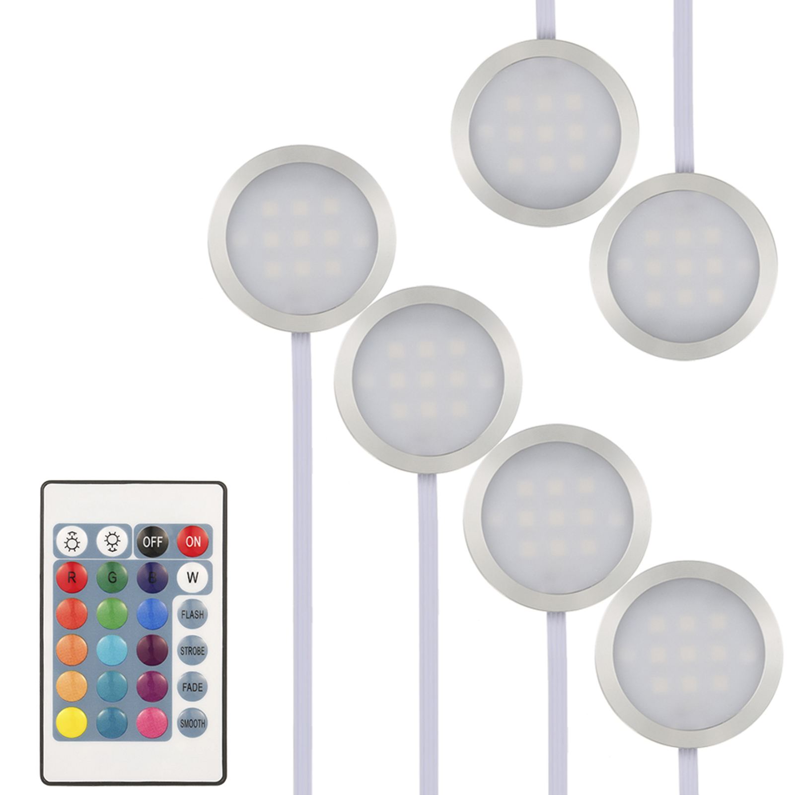 6-teiliges Rundes Und Schlankes Rgb-led-unterbauleuchten-set, Farbwechselnde Runde Smd5050-led-lampen Mit Einstellbarer Helligkeit Und Fernbedienung Für Küche, Wohnzimmer, Bibliothek Und Ankleidezimme