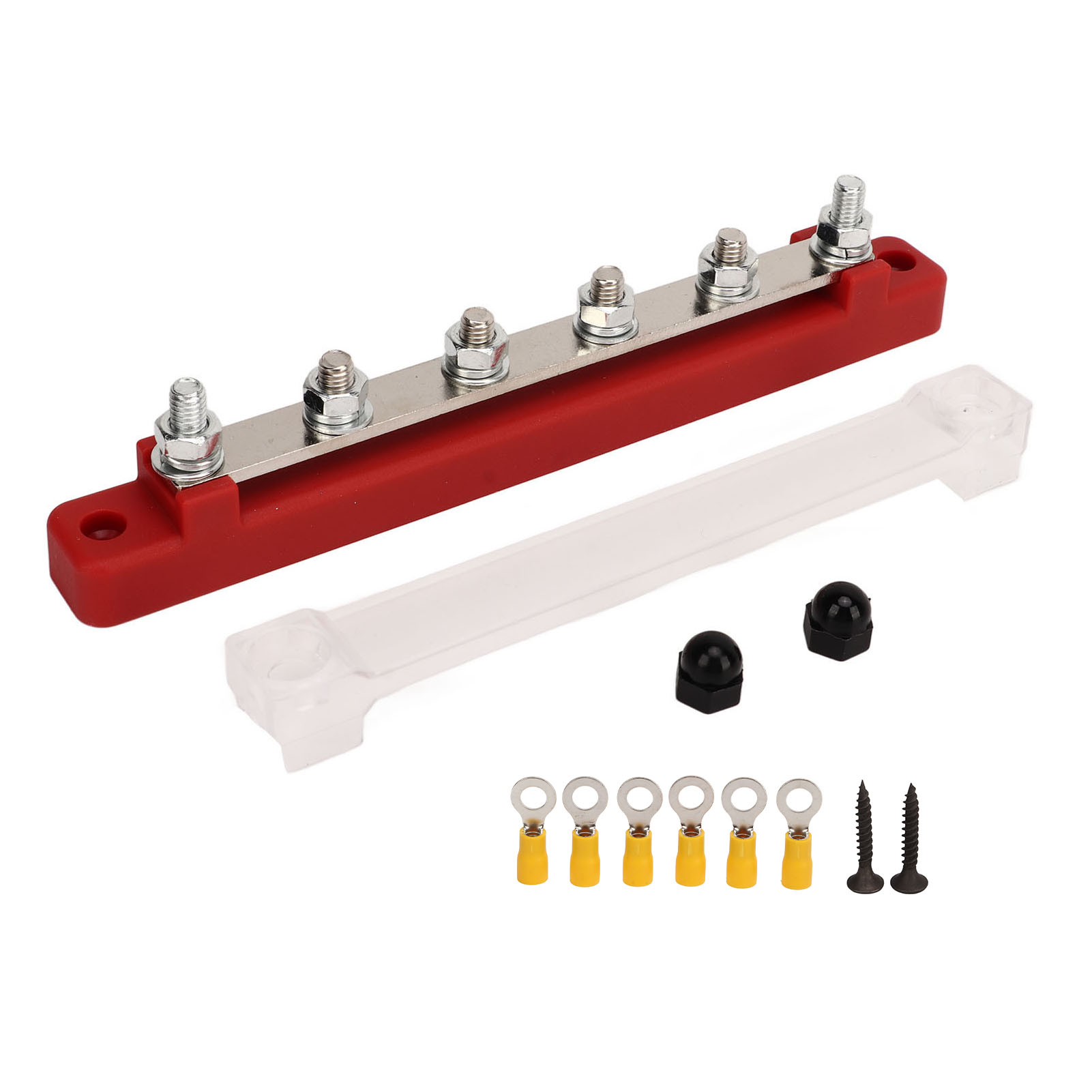6-fach Elektrischer Verteilerblock Mit Staubschutzkappe, M6-anschlüsse, 12 V Dc Bis 48 V Dc, 150 A, Für Pkw, Boote, Wohnmobile, Rot