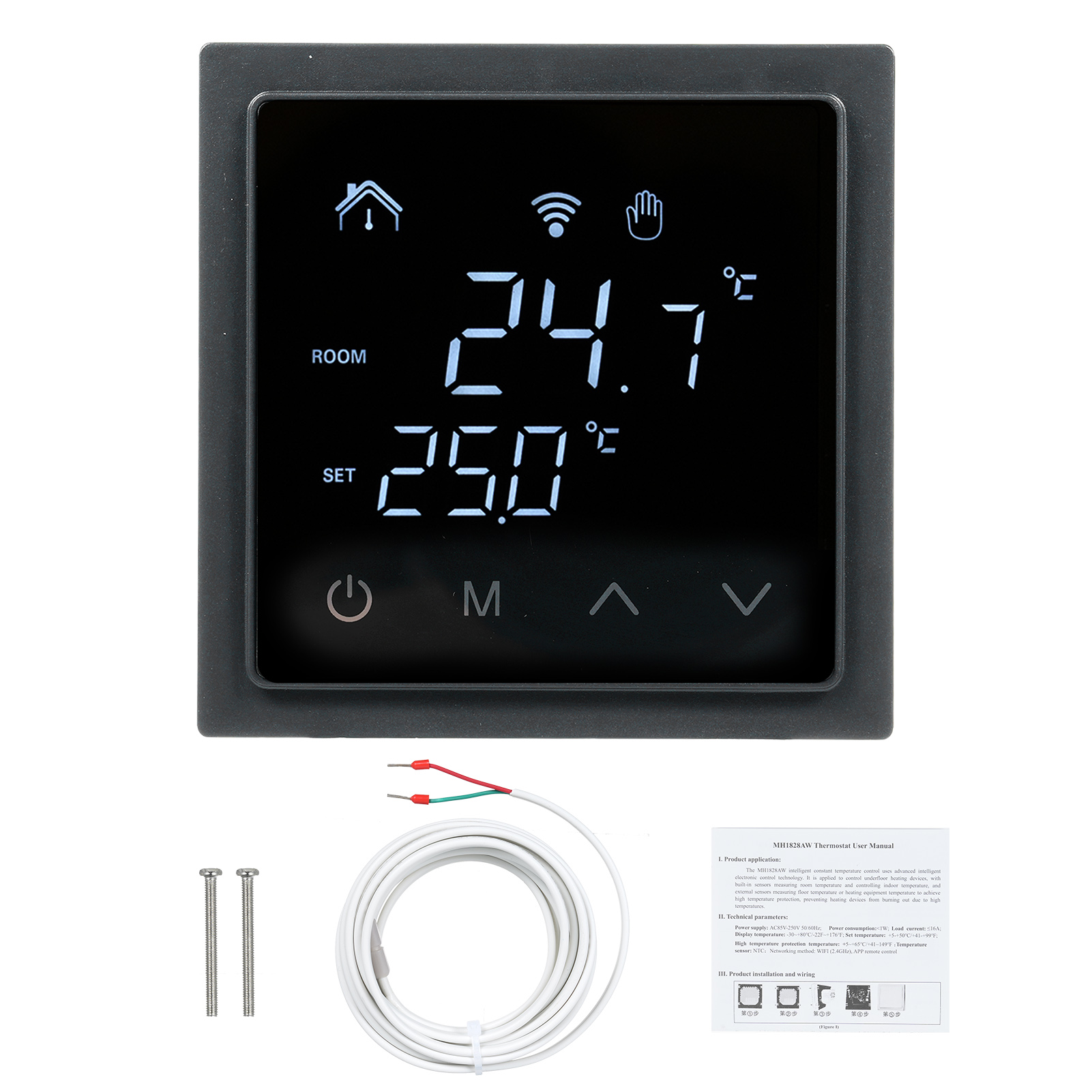 Intelligenter Raumthermostat 16a Für Fußbodenheizung, 85–250 V Wandtemperaturregler Mit Led-touchscreen