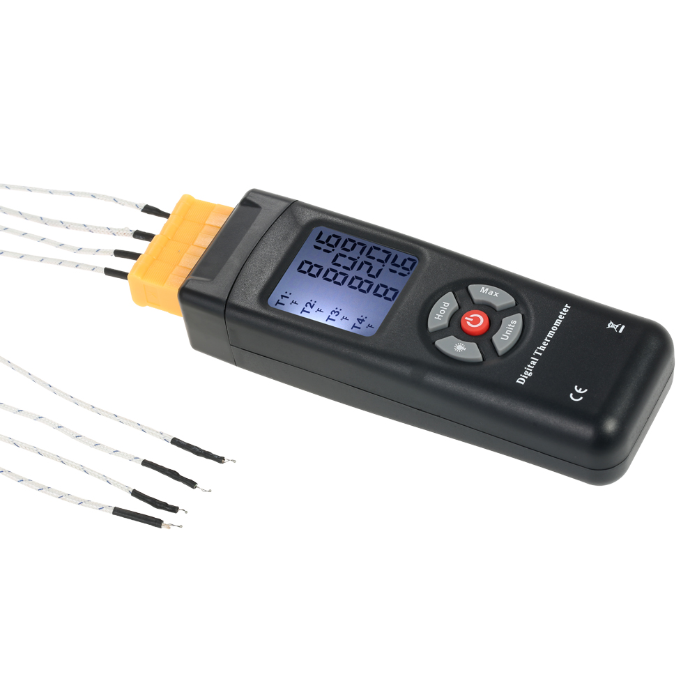 Digitales 4-kanal-lcd-thermometer, Typ K, Thermoelementsensor, -50 Bis 1350 °c / -58 Bis 2462 °f, Datenhaltefunktion